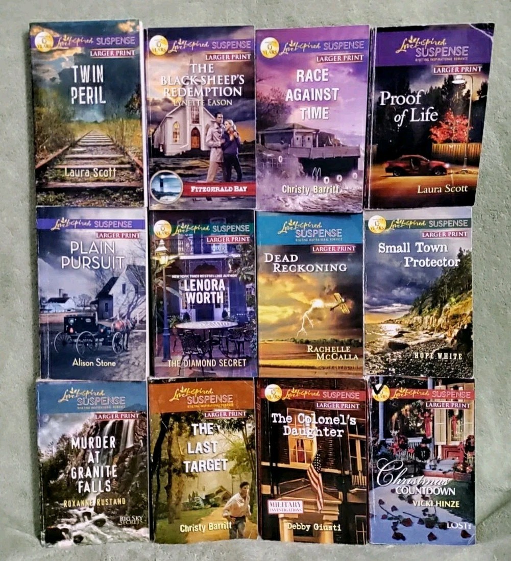 Lot of 12 Love Inspired Suspense LARGER PRINT Books Christian Mystery FD-3