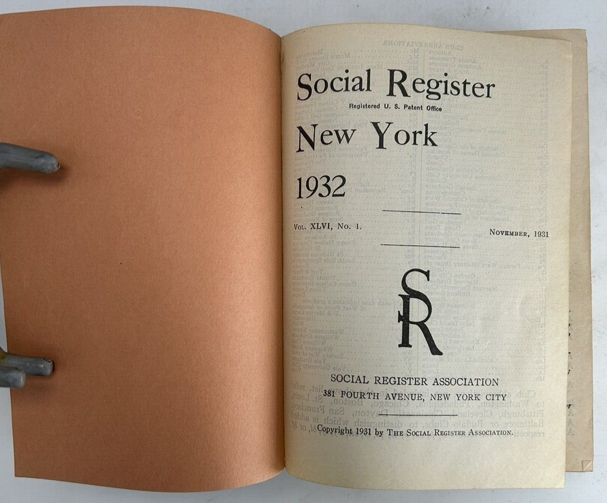 Social Register New York 1932 Hardcover First Edition 1040 pages