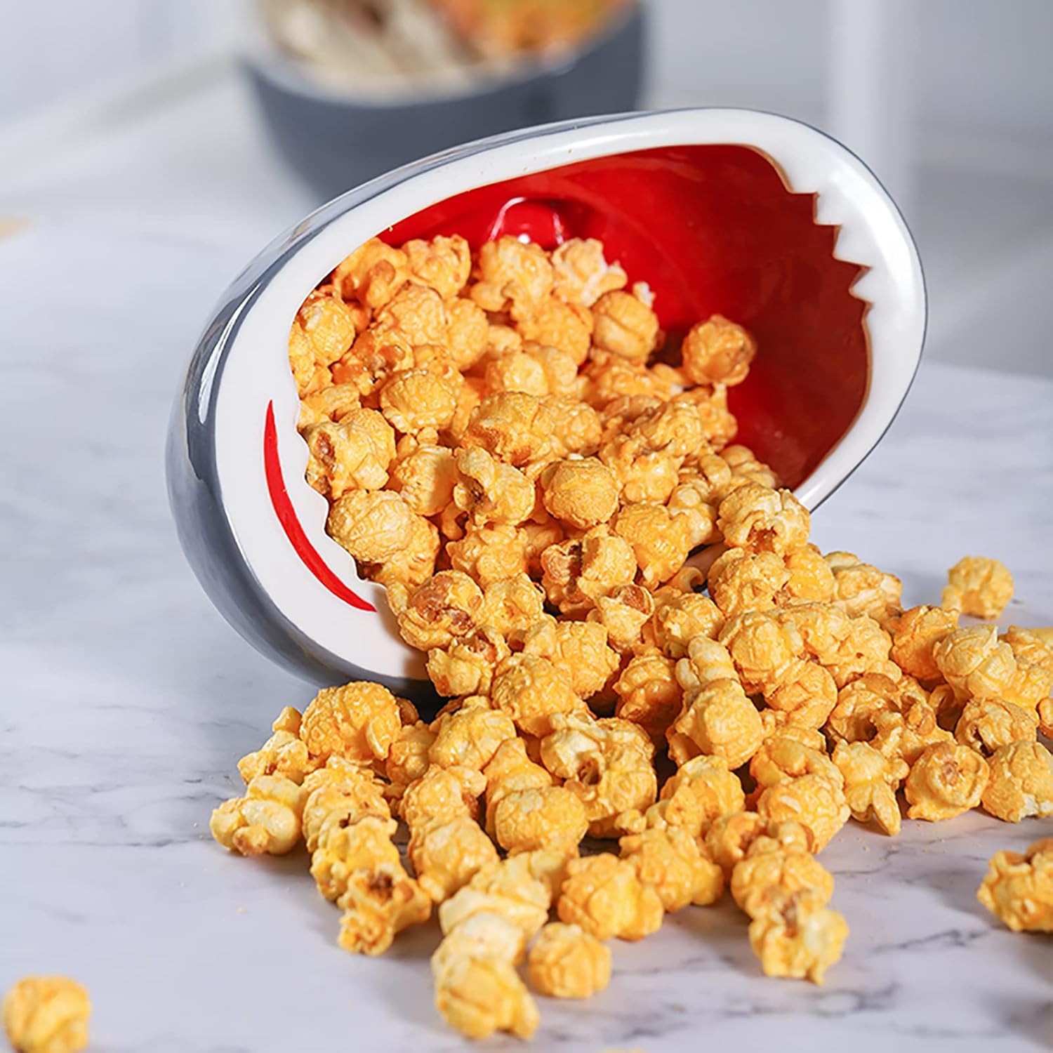 40 oz Shark Attack Bowl Cute Candy Popcorn Serving 1200mL, Blue Grey