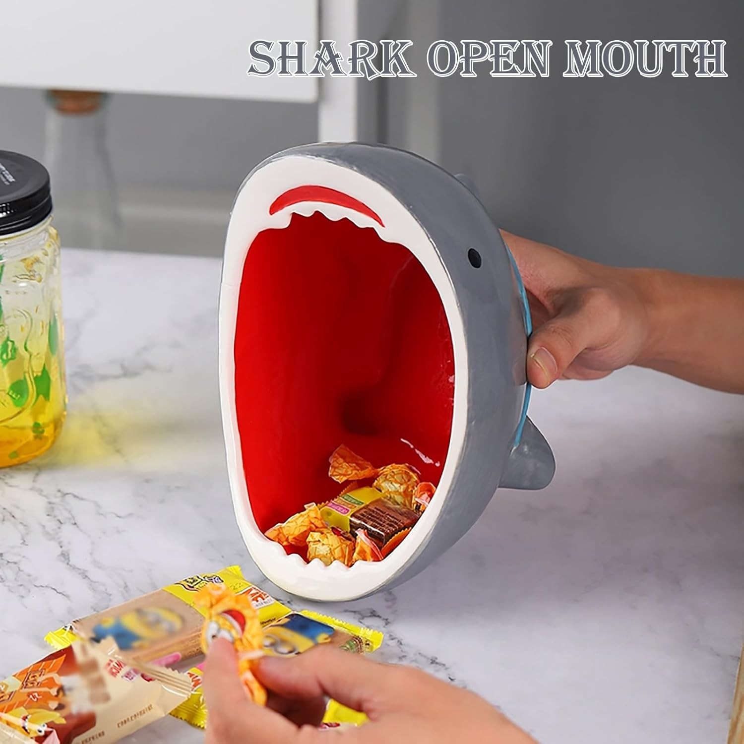 40 oz Shark Attack Bowl Cute Candy Popcorn Serving 1200mL, Blue Grey