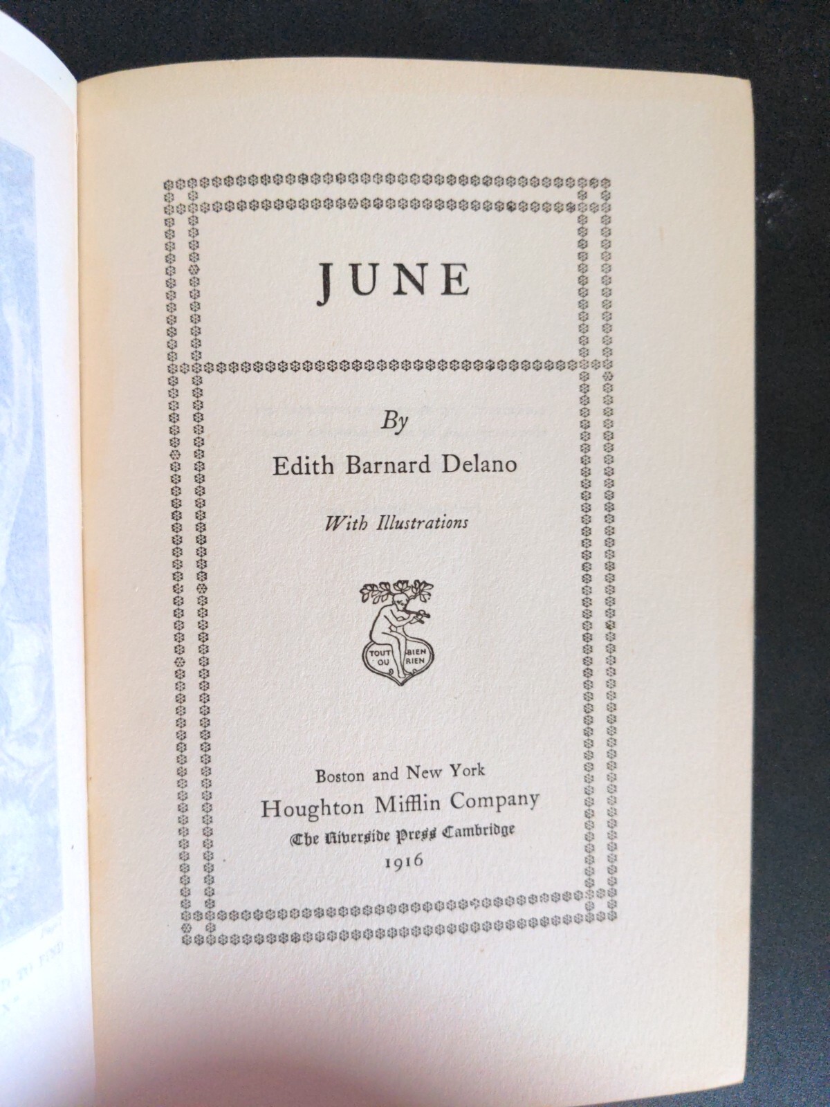 June 1916 By Edith Barnard Delano 1st Ed. HC Houghton Miffin Company