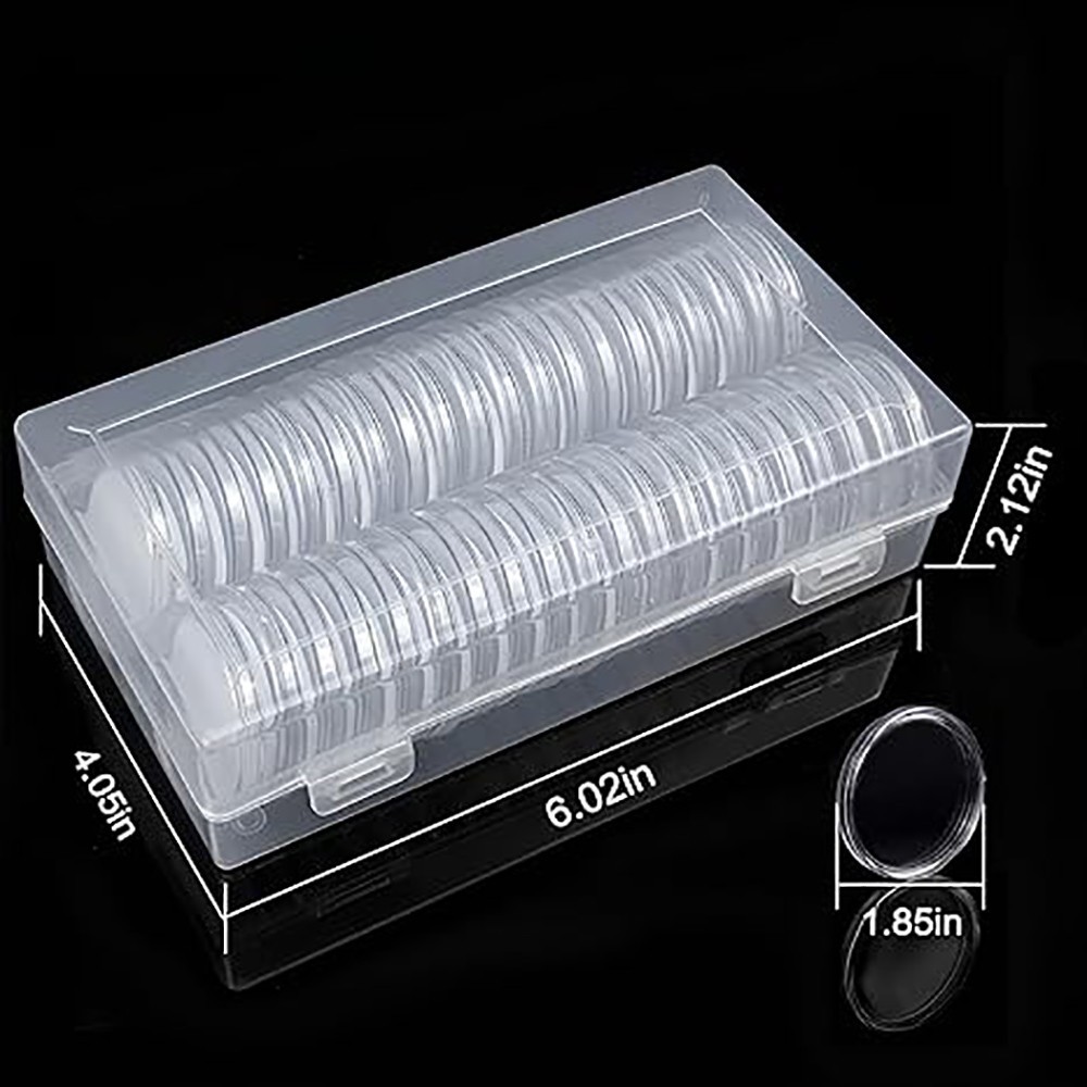 50PCS*40mm Coin Capsules Round Plastic Coin Holder White gaskets with Case Box🔥