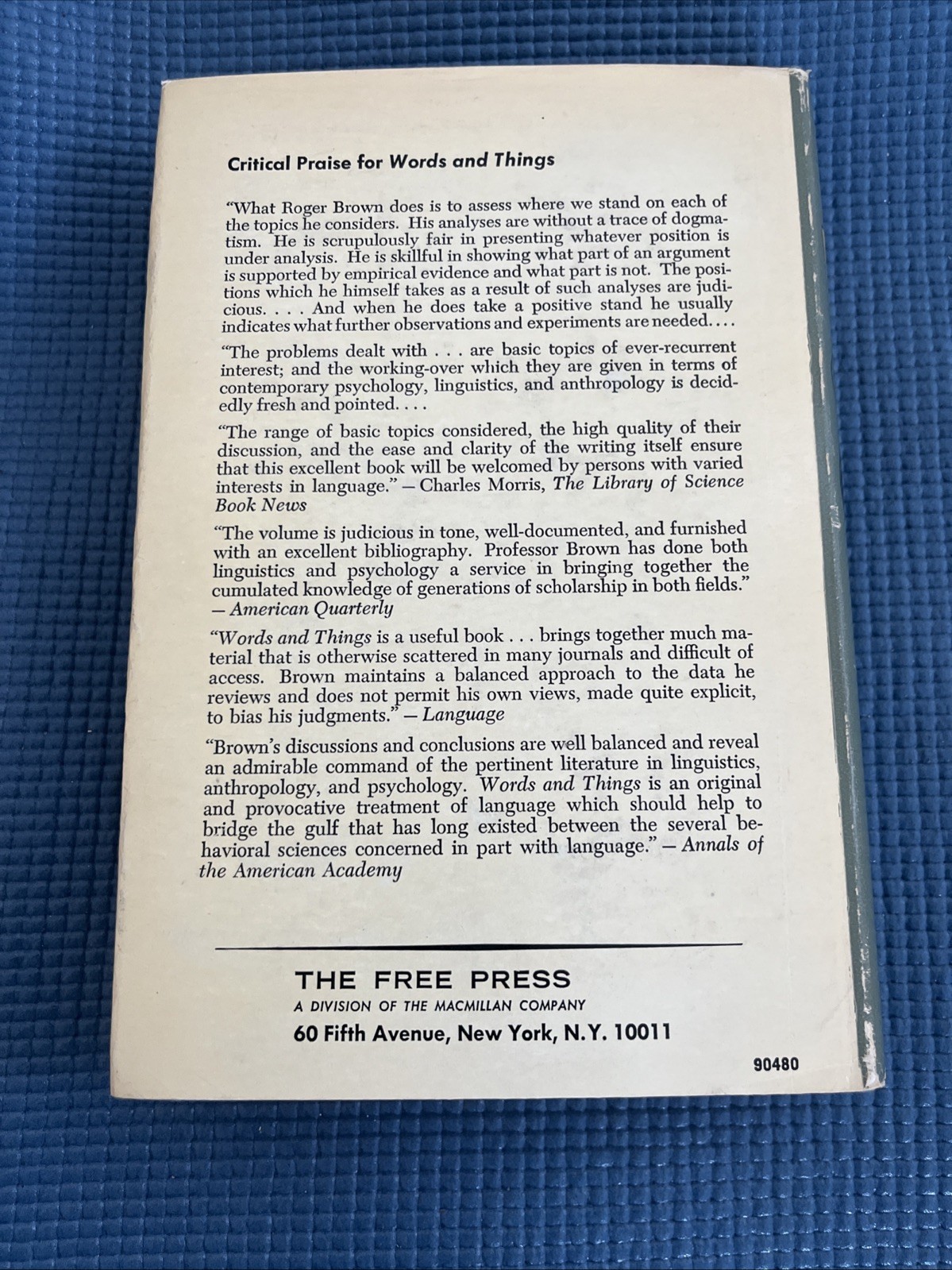 Words and Things Roger Brown Free Press HC + DJ SEVENTH PRINTING 1966