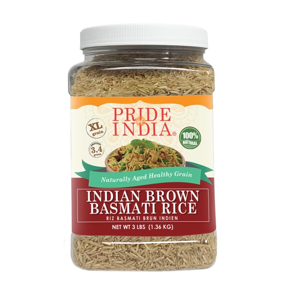 Extra Long Brown Basmati Rice – Naturally Aged Healthy Grain, 3 lbs Jar