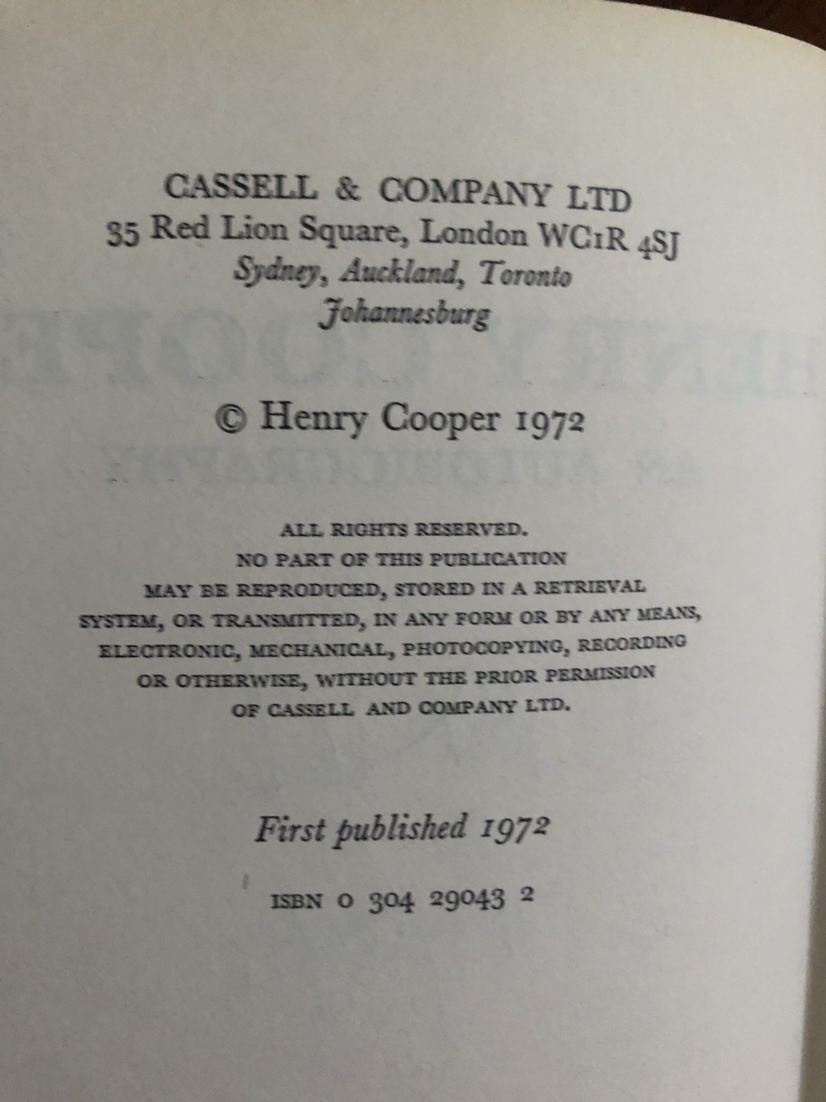 Henry Cooper Signed An Autobiography 1st Ed. HC Boxing Book 1972