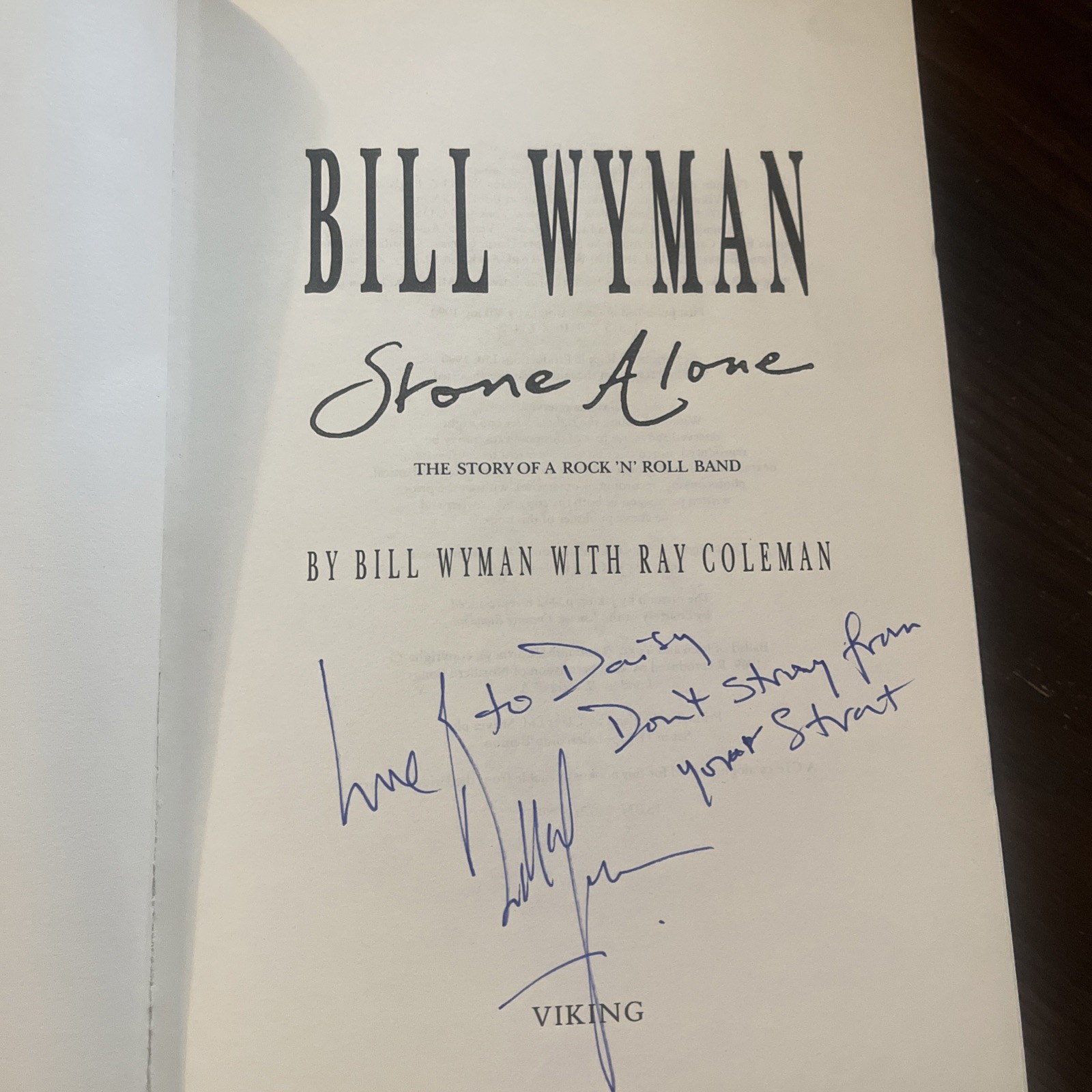 BILL WYMAN AUTOGRAPHED “STONE ALONE” 1990 ROLLING STONES ROCK n ROLL BAND MEMOIR