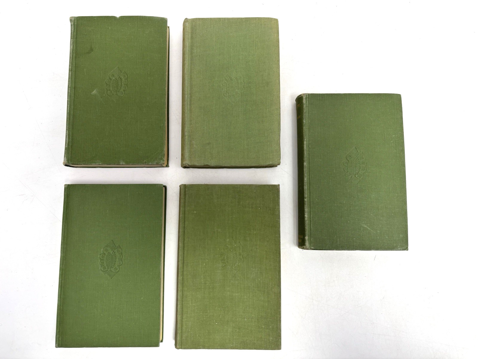 Small Old Green Books for Decoration. 12cm shelf space. 17.5cm Tall