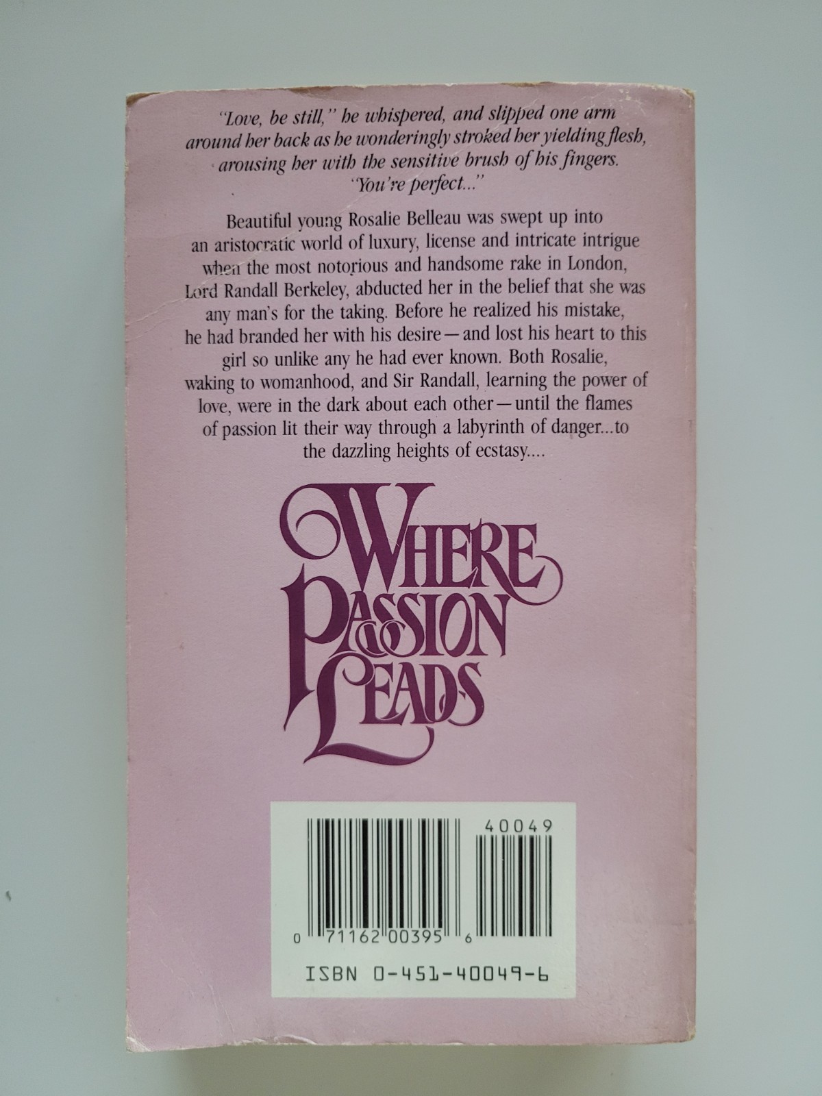 1987 WHERE PASSION LEADS LISA KLEYPAS 1ST EDITION PAPERBACK ONYX ROMANCE VTG
