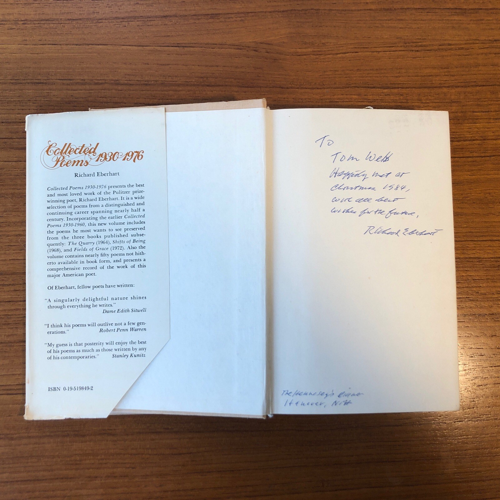 Collected Poems, 1930-1976 by Richard Eberhart Signed & Inscribed Very Good Cond