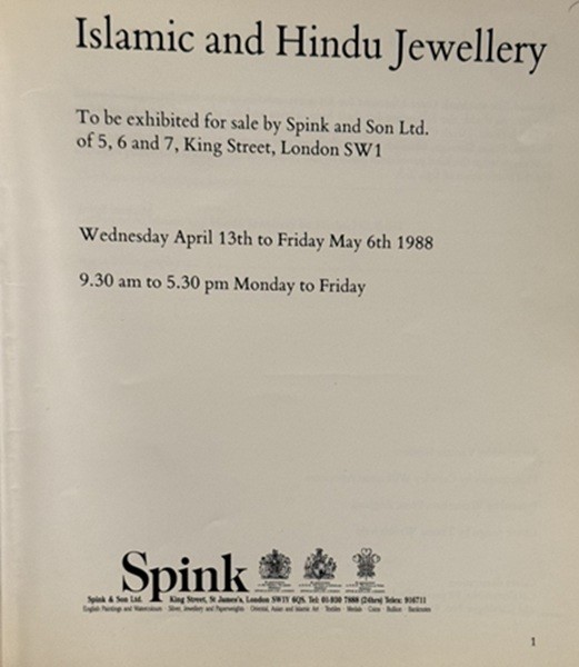Islamic and Hindu Jewellery : To be Exhibited for Sale by Spink and Son Ltd., VG