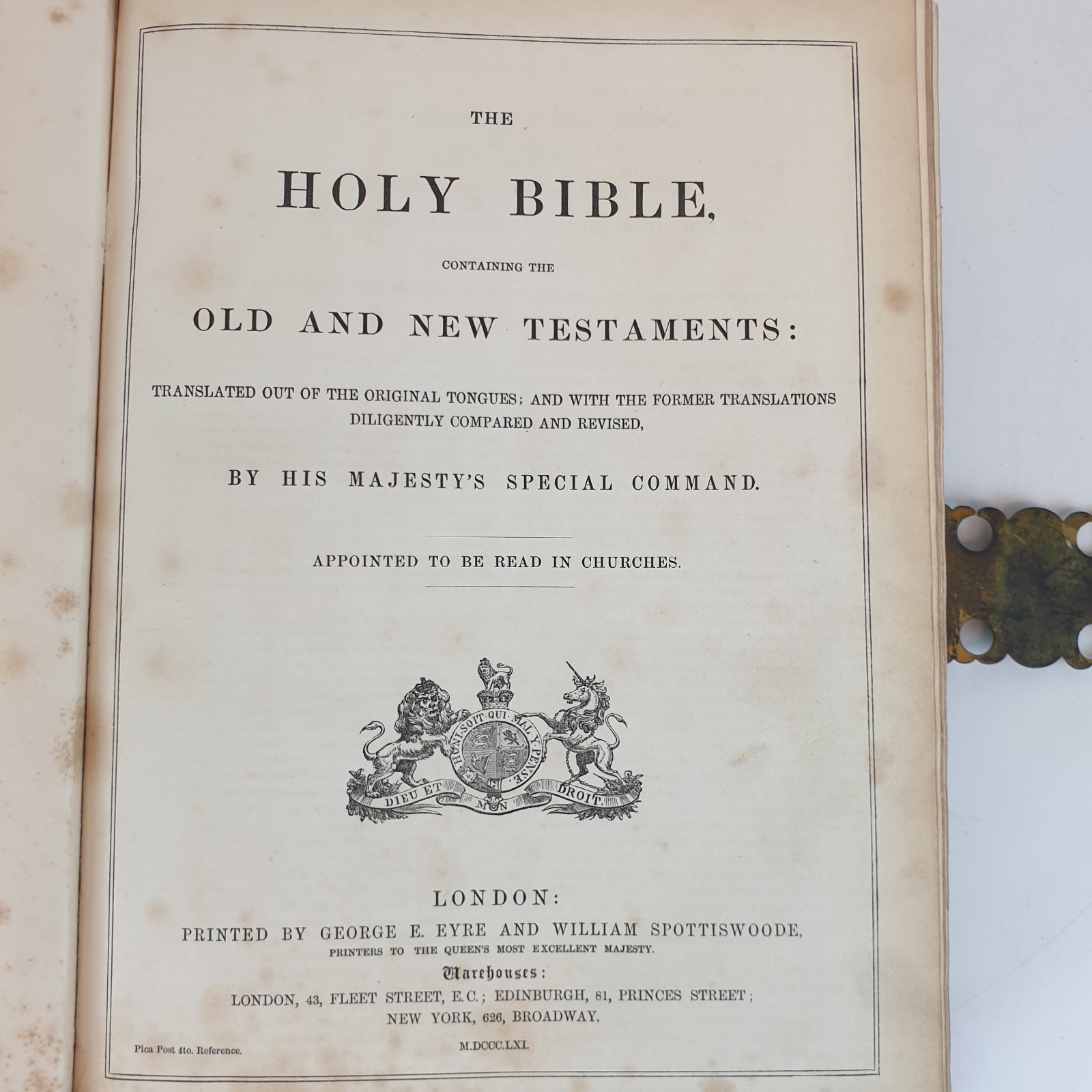 Holy Bible 1861 Antique George E Eyre London Large 9″ x 12″ 3″ Thick Metal Edge