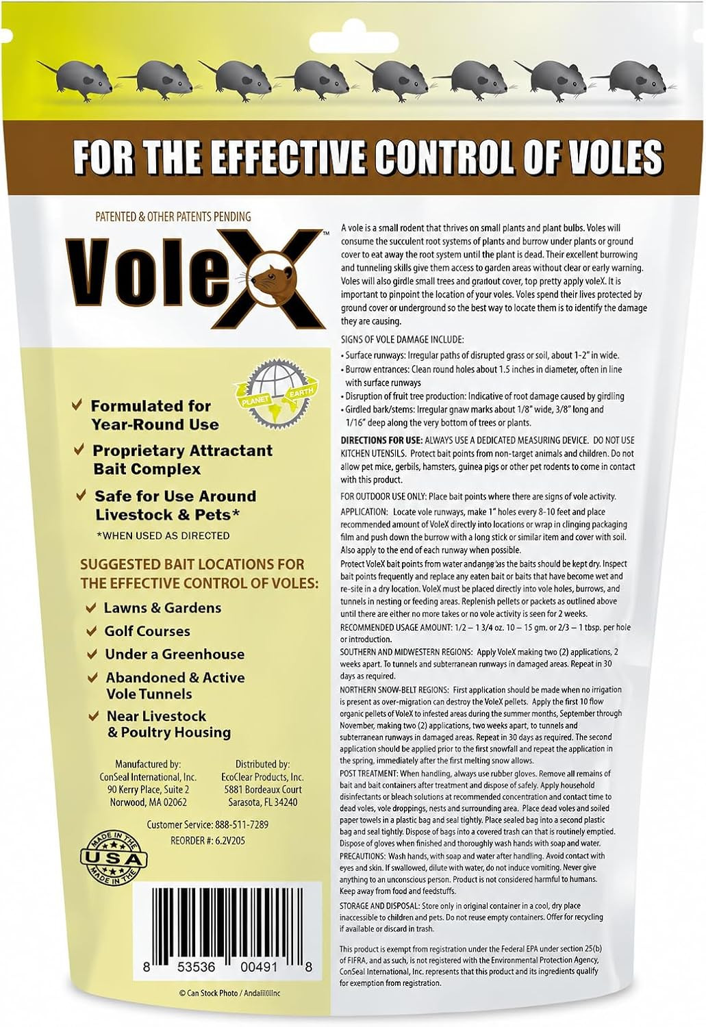 Volex All Natural Non Toxic Vole Killer Pellets 8Oz Safe for Crops Pets
