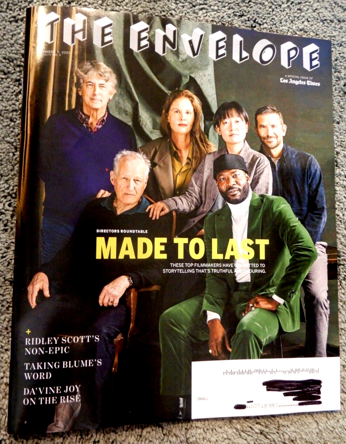 THE ENVELOPE MAGAZINE December 7, 2023 Los Angeles Times RIDLEY SCOTT Davine Joy