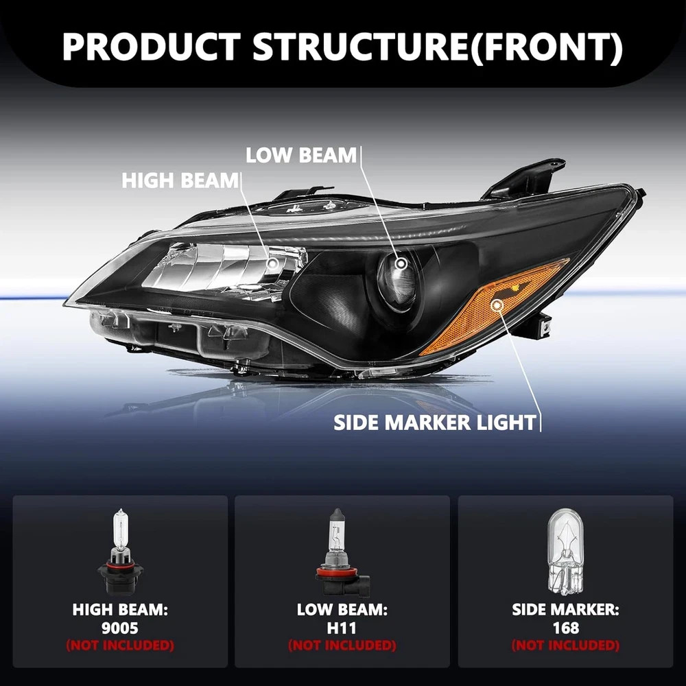 Fit for 2015 2016 2017 Toyota Camry Headlights Assembly Halogen Headlamp Black H