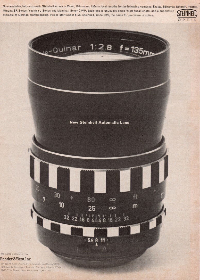 Steinheil – 135mm Lens – Original Magazine Ad – 1965