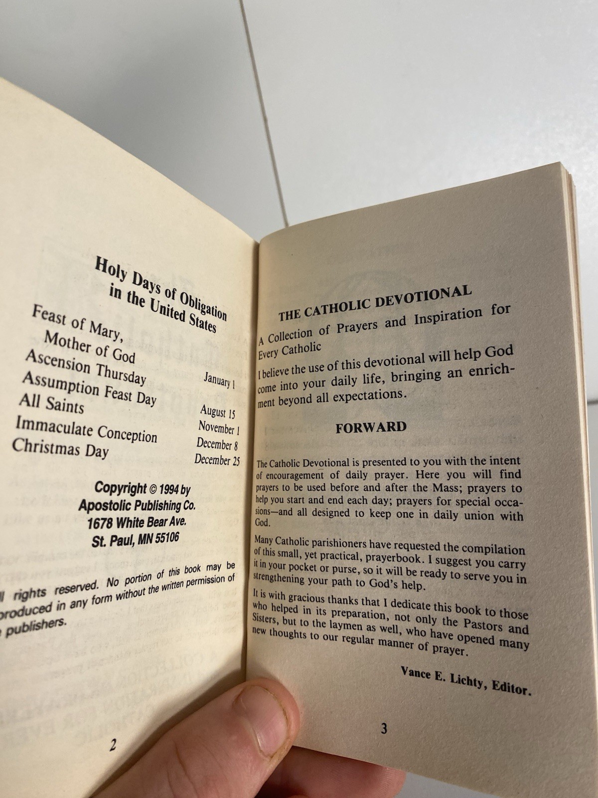 VTG, “THE CATHOLIC DEVOTIONAL PRAYER BOOK,” (3.25″ x 5.25″) 74 Pages, (c) 2001