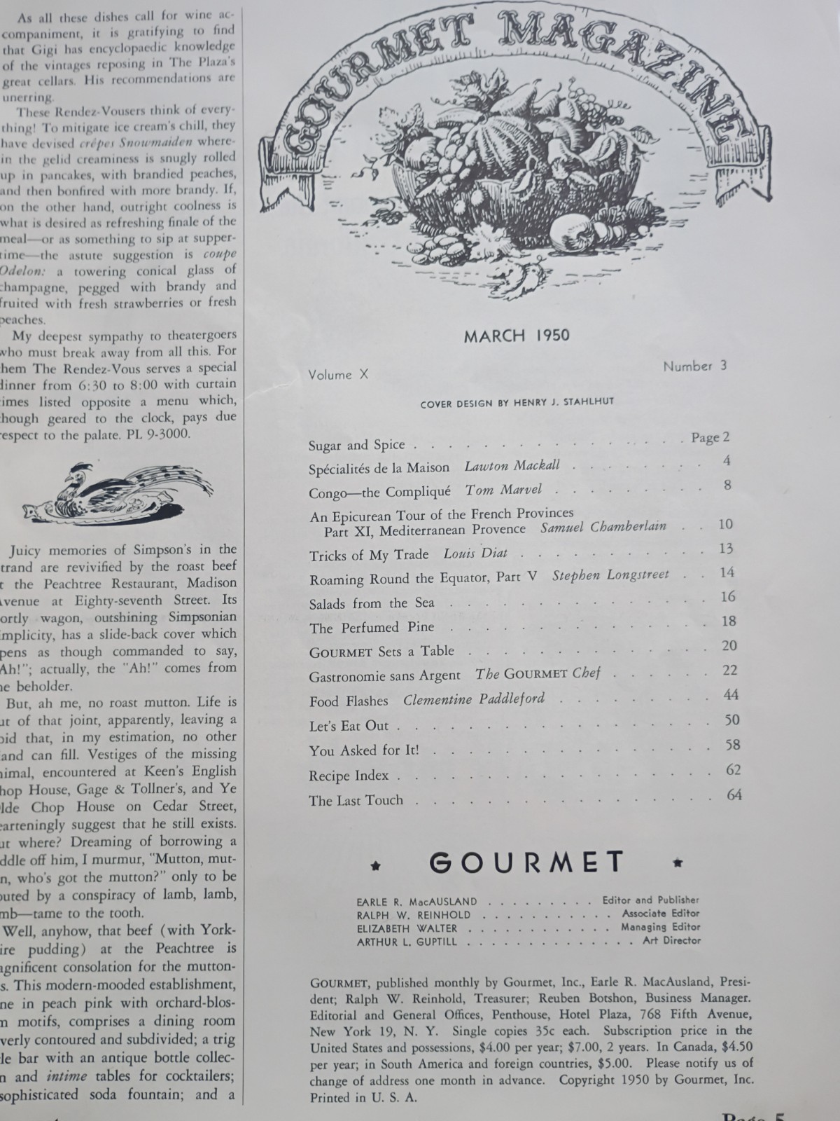Gourmet Magazine March 1950 Very Good (1075)