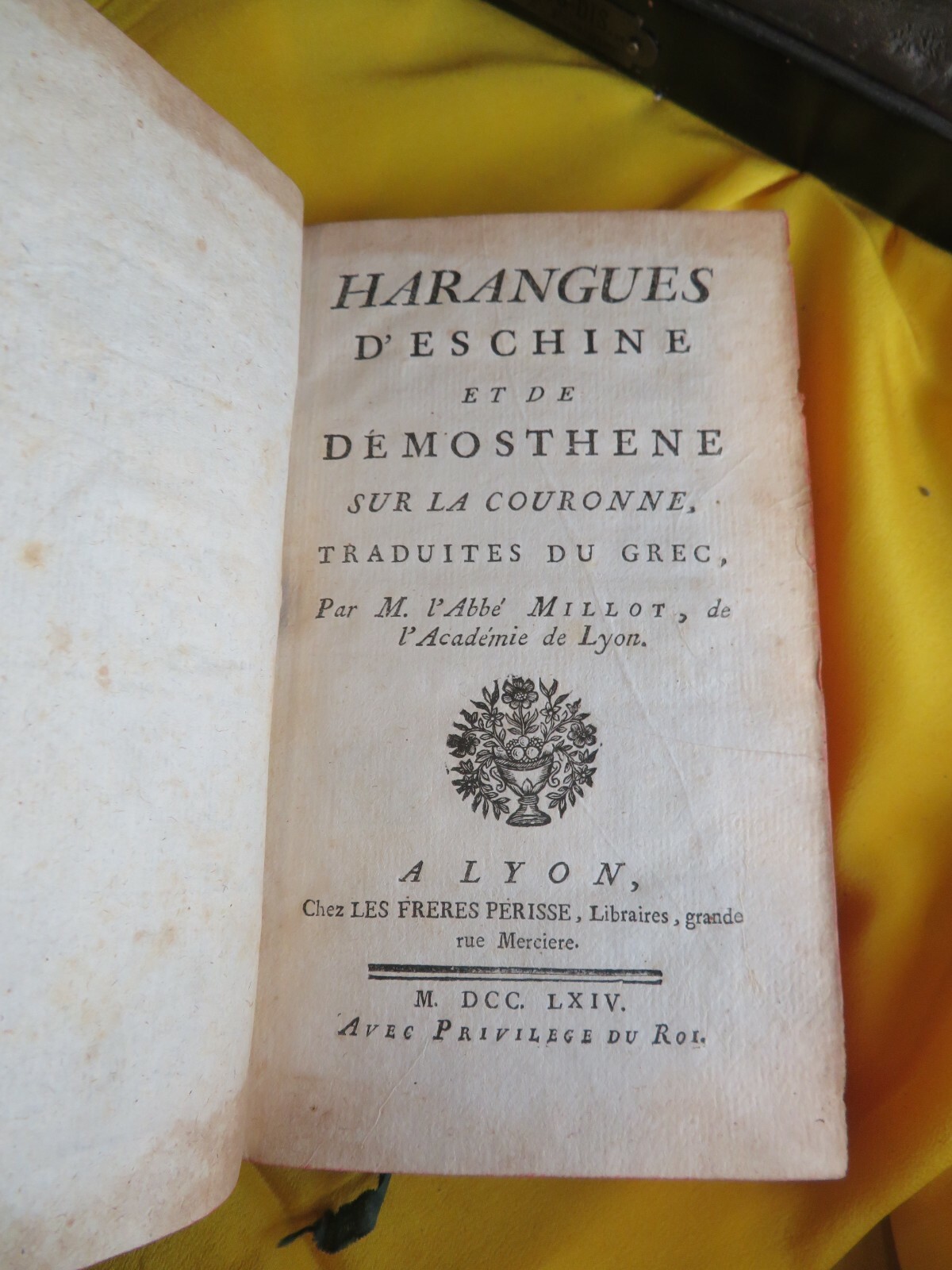 Ancient Book 1764 Harangues of Eschine and Demosthene Millot 16.5cm