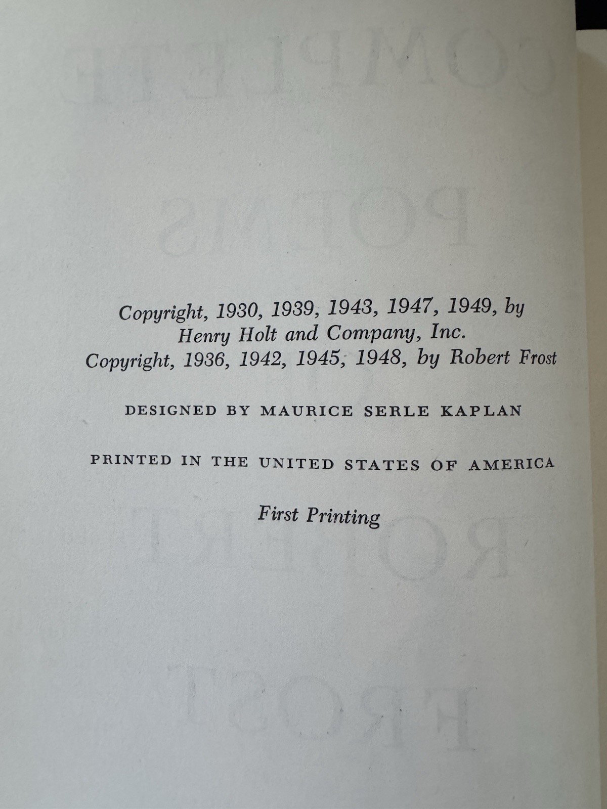 1948 Henry Holt Co First Edition Robet Frost Complete Poems of Robert Frost 1949