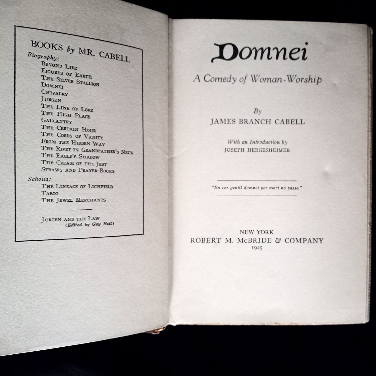 Domnei by James Branch Cabell, Robert M. McBride & Co 1925, Hardbound, 4th print