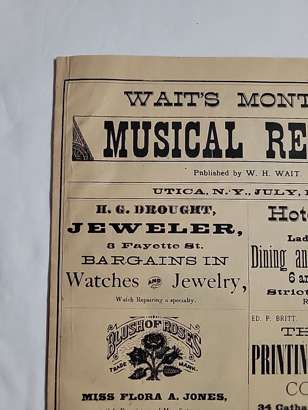 Rare July 1888 Utica N.Y. Antique “Wait’s The Monthly Review” Music Book