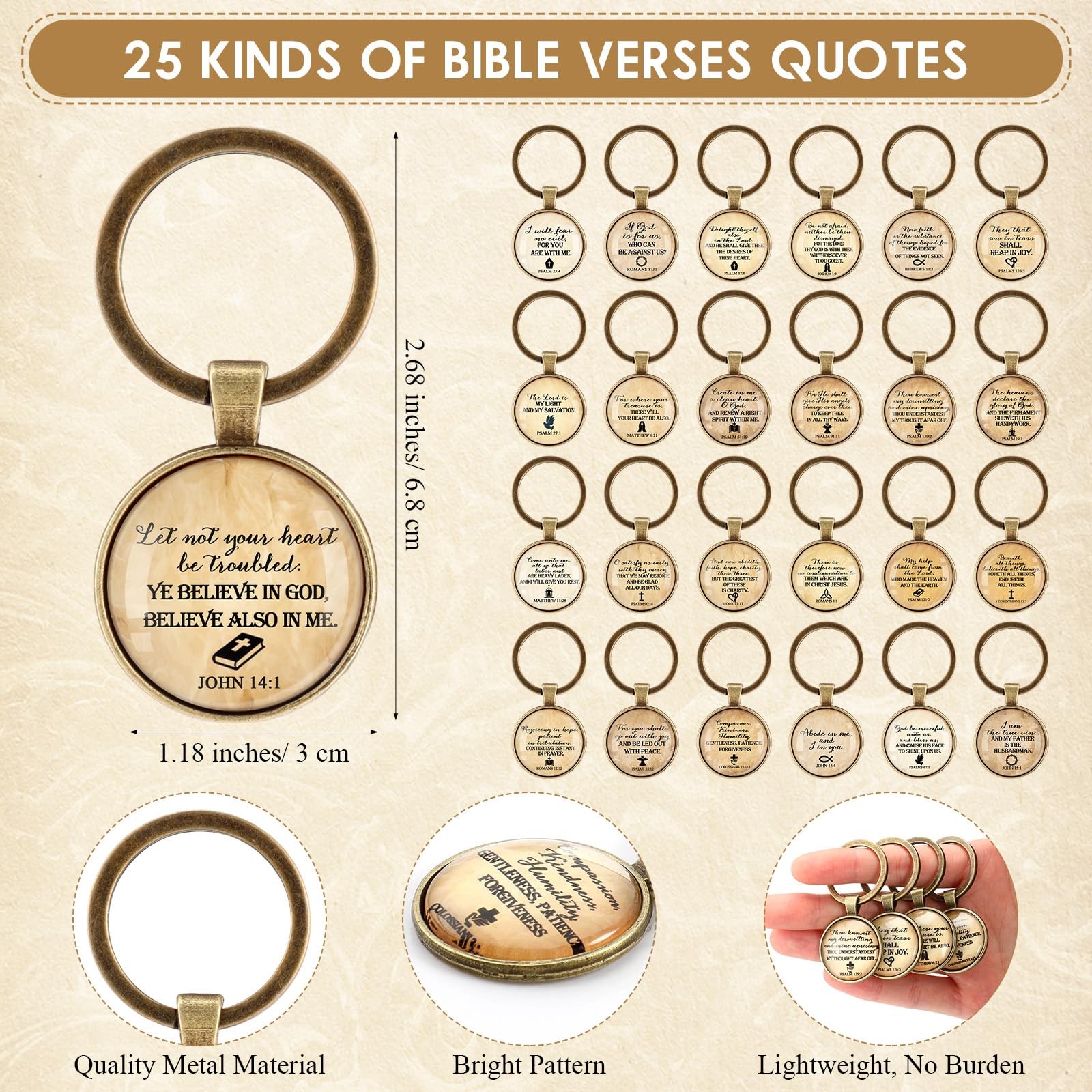Junkin 25 Set Mother’s Day Christian Keychain about 1.18 inches/ 3 cm, Brown