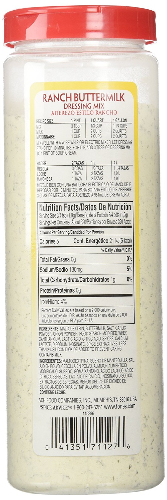 Tone’s Buttermilk Ranch Dressing Mix – 24 oz. Large 1.5 Pound (Pack of 1)