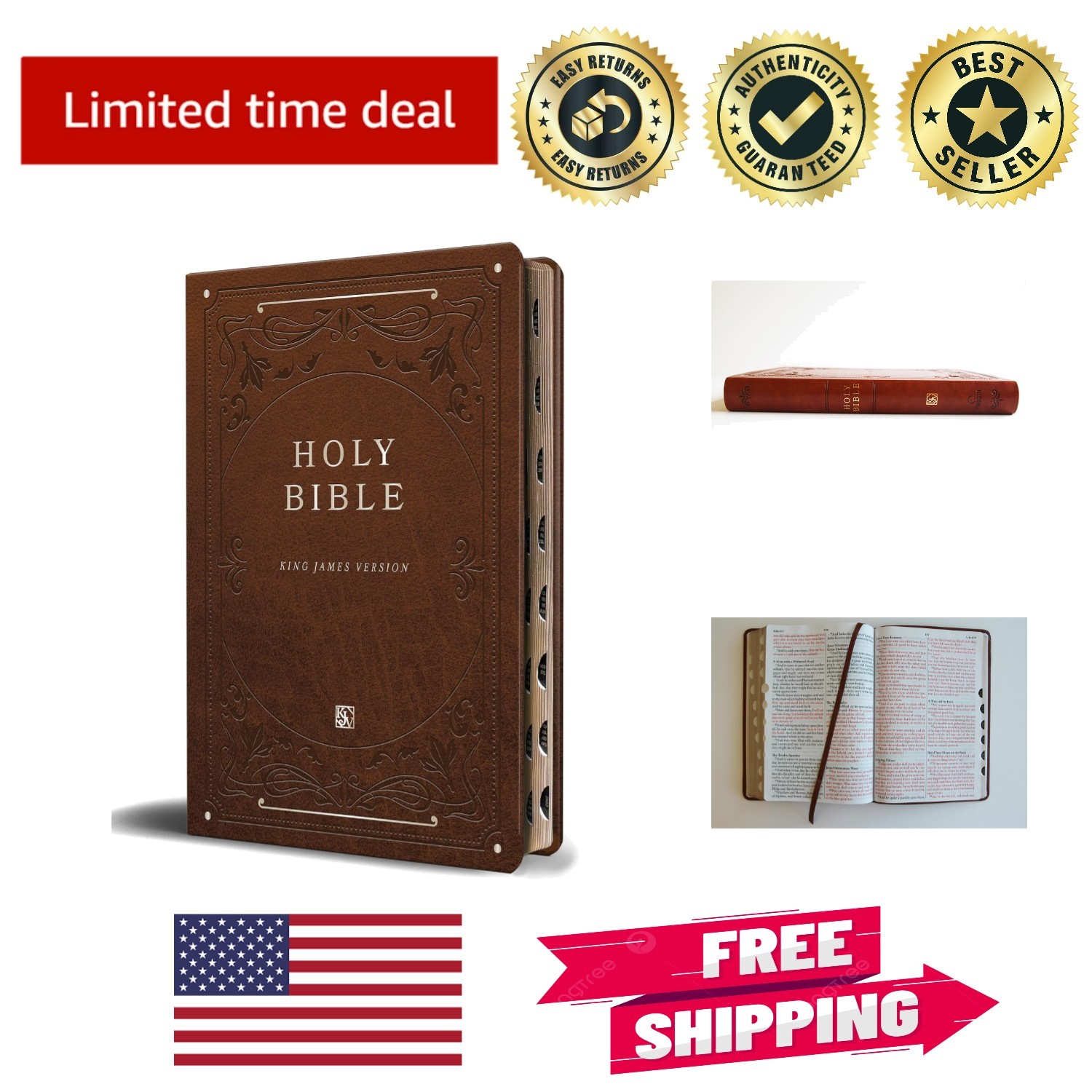 Lightweight KJV Holy Bible – Brown Imitation Leather, Thumb Index, 1408 Pages