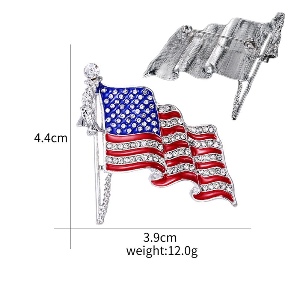 American Flag Brooch and Lapel Pin – Waving USA With 4.4 x 3.9 cm, Red