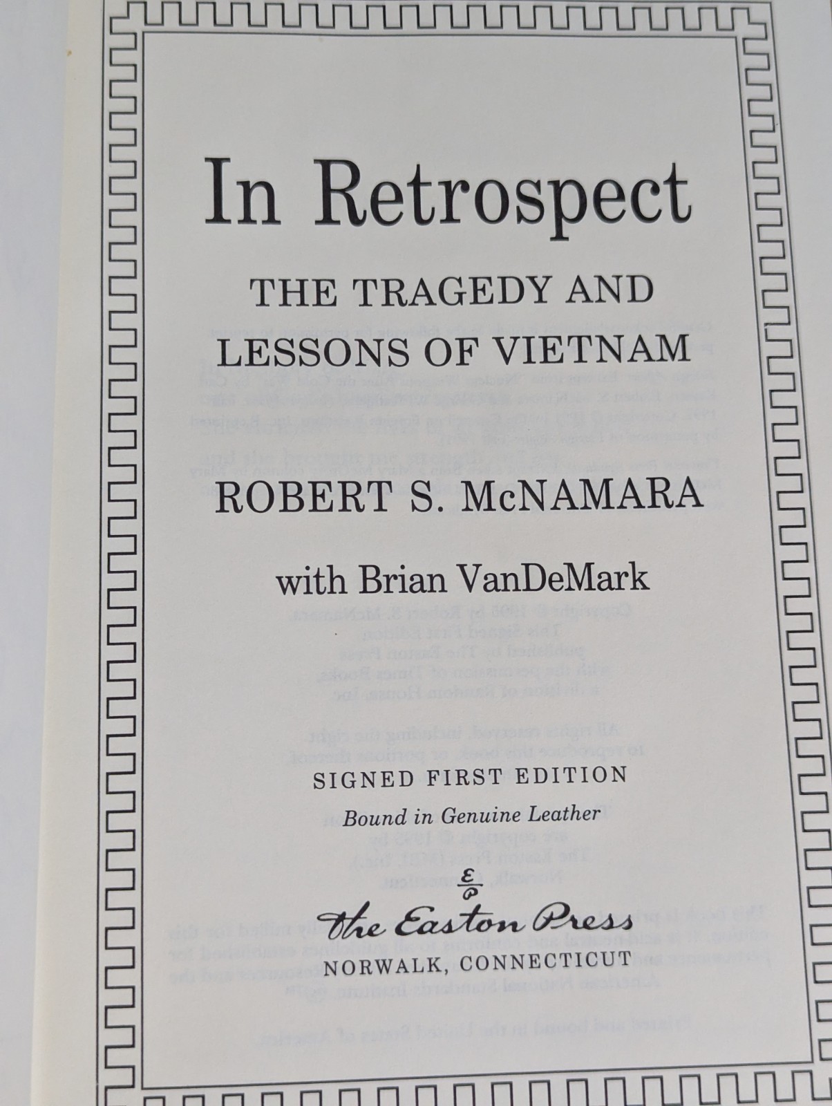 In Retrospect Robert S. McNamara Signed Easton Press First Edition