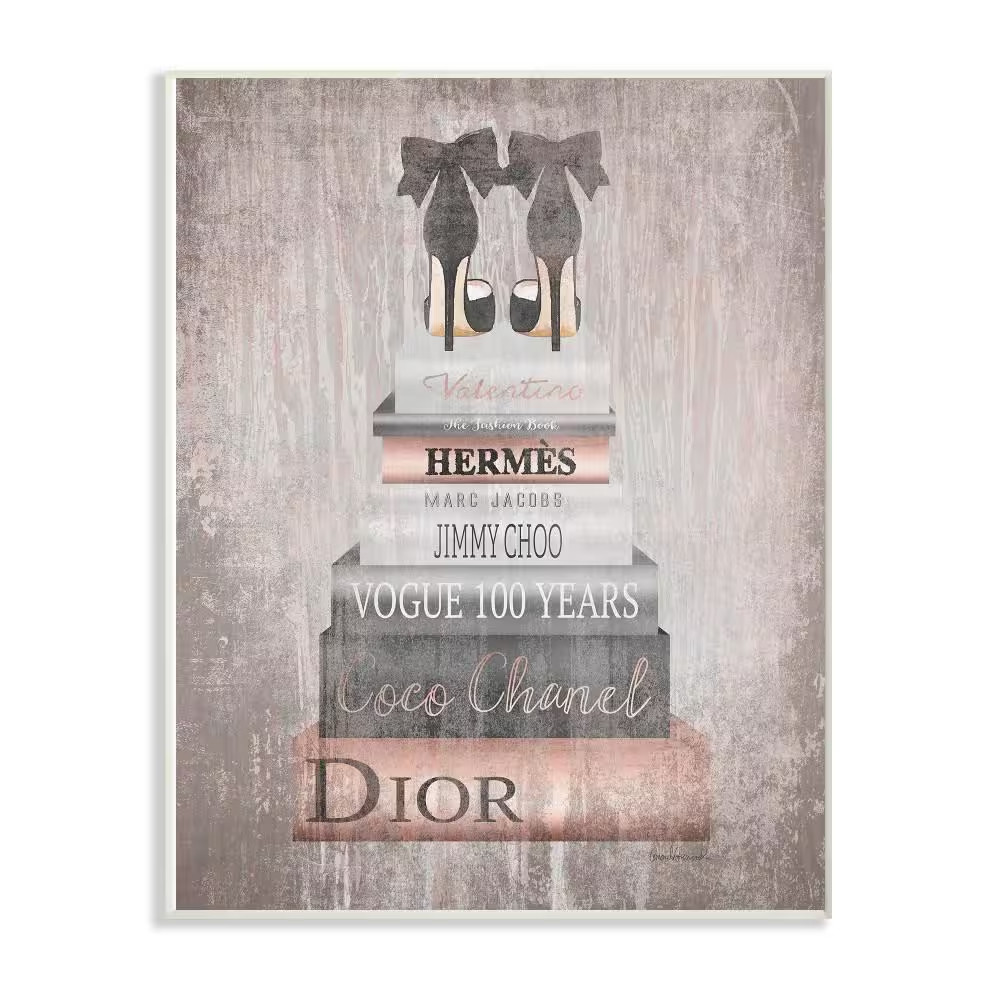 10 In. X 15 In. “Book Stack Heels Metallic Pink” by Amanda Greenwood Printed Woo