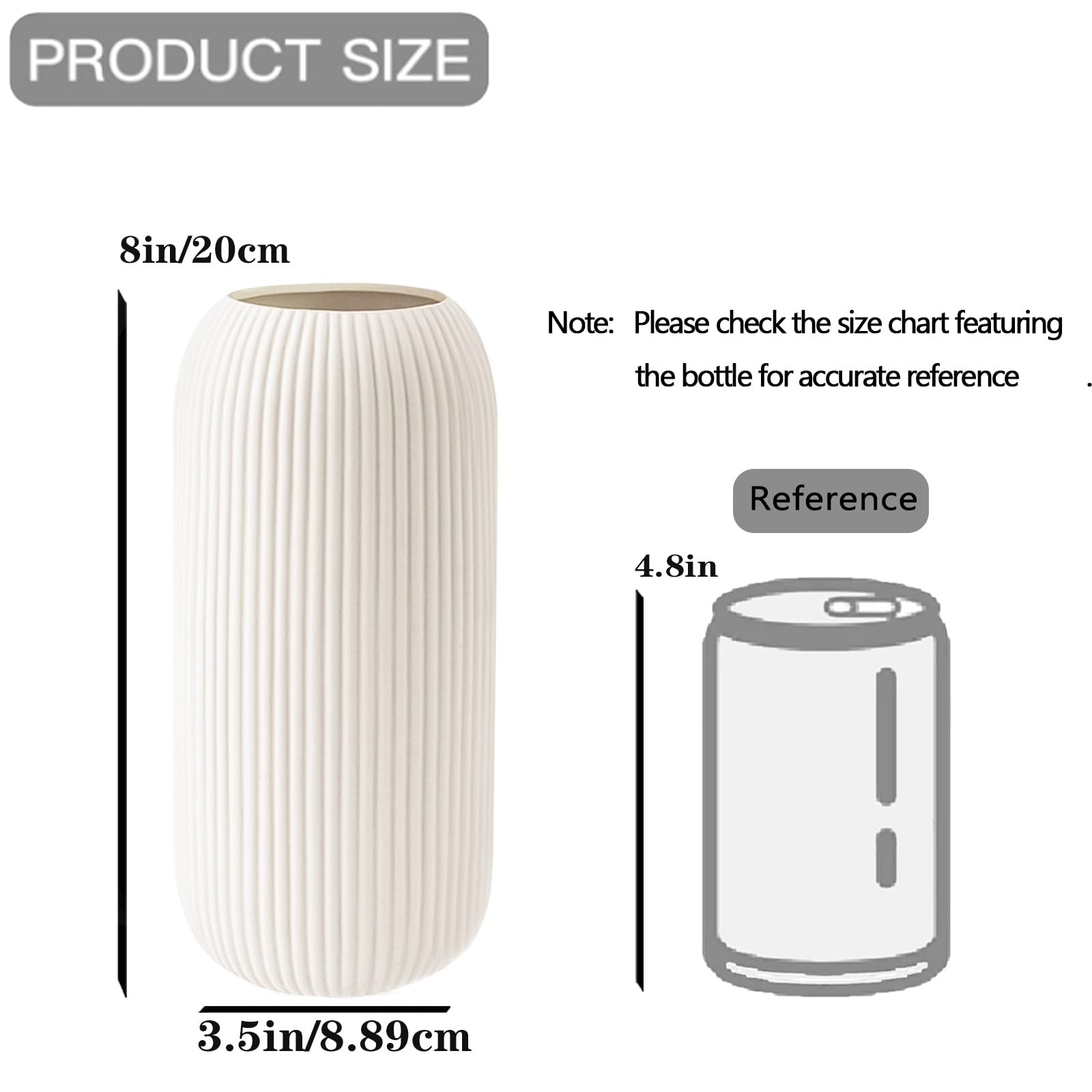 Ceramic Vase for Flowers – Modern Small 8 inches (H) x 3.5 (W), White