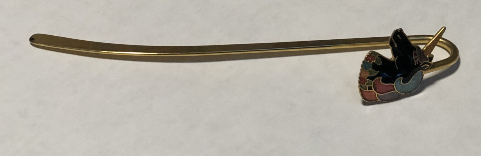 Vintage 1980’s Enamel Cloisonné Unicorn 5 1/2″ Tall Gold Tone Metal Bookmark