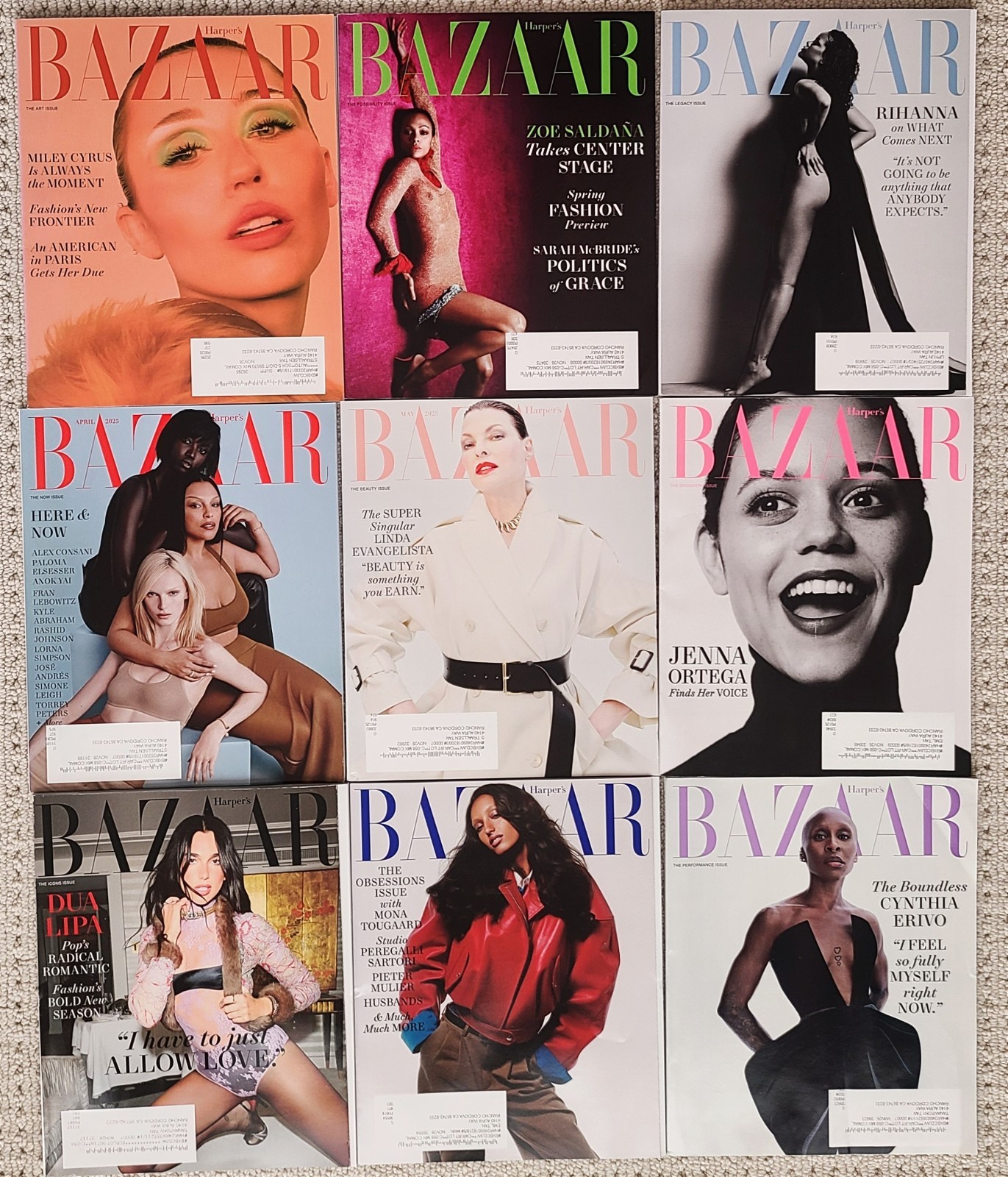 🔥9 Issues HARPER’S BAZAAR Magazines Lot DEC 2024 – NOV 2025 **** NEW