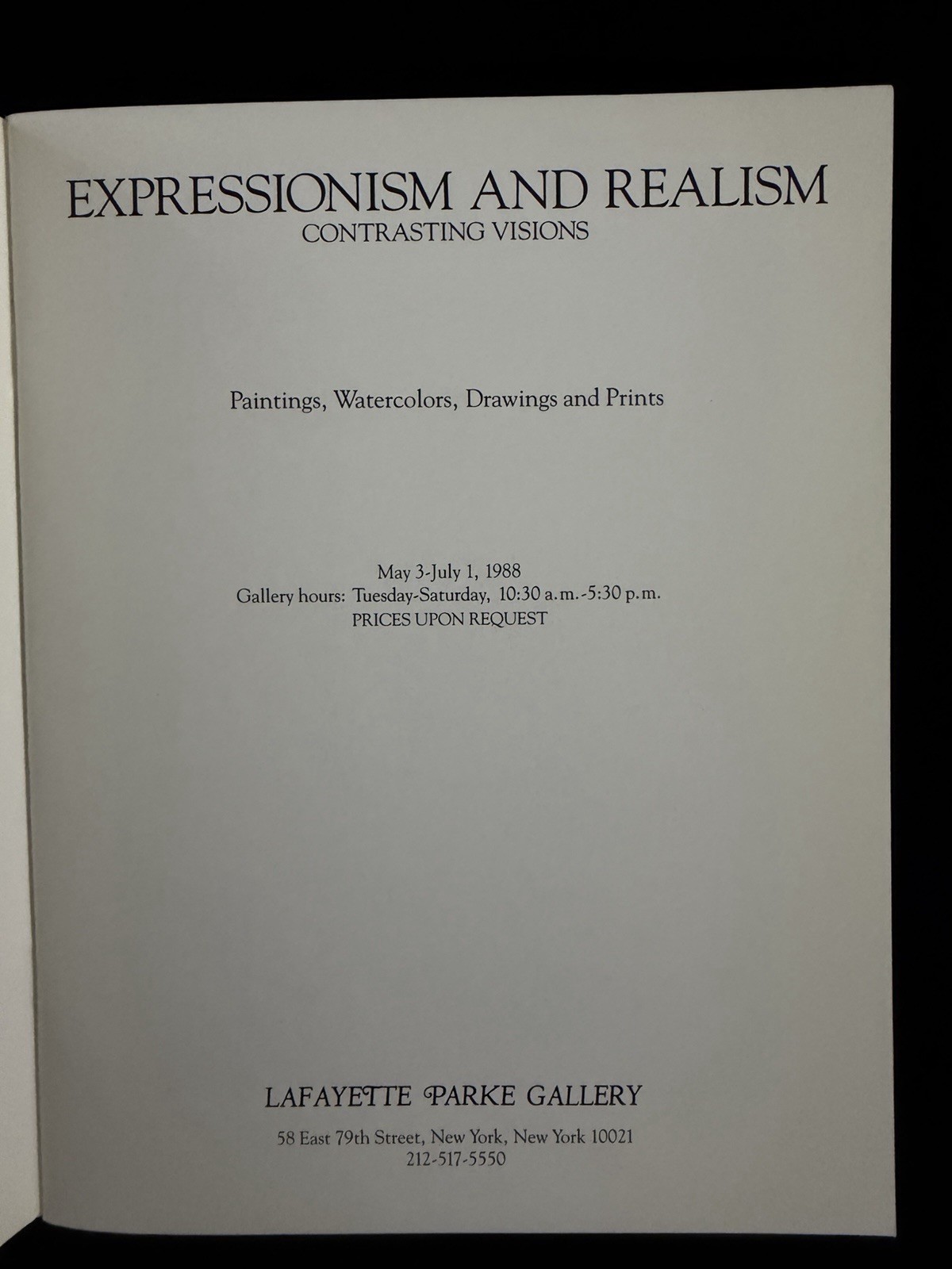 1988 Expressionism and Realism Art Exhibition Catalog Lafayette Parke Gallery