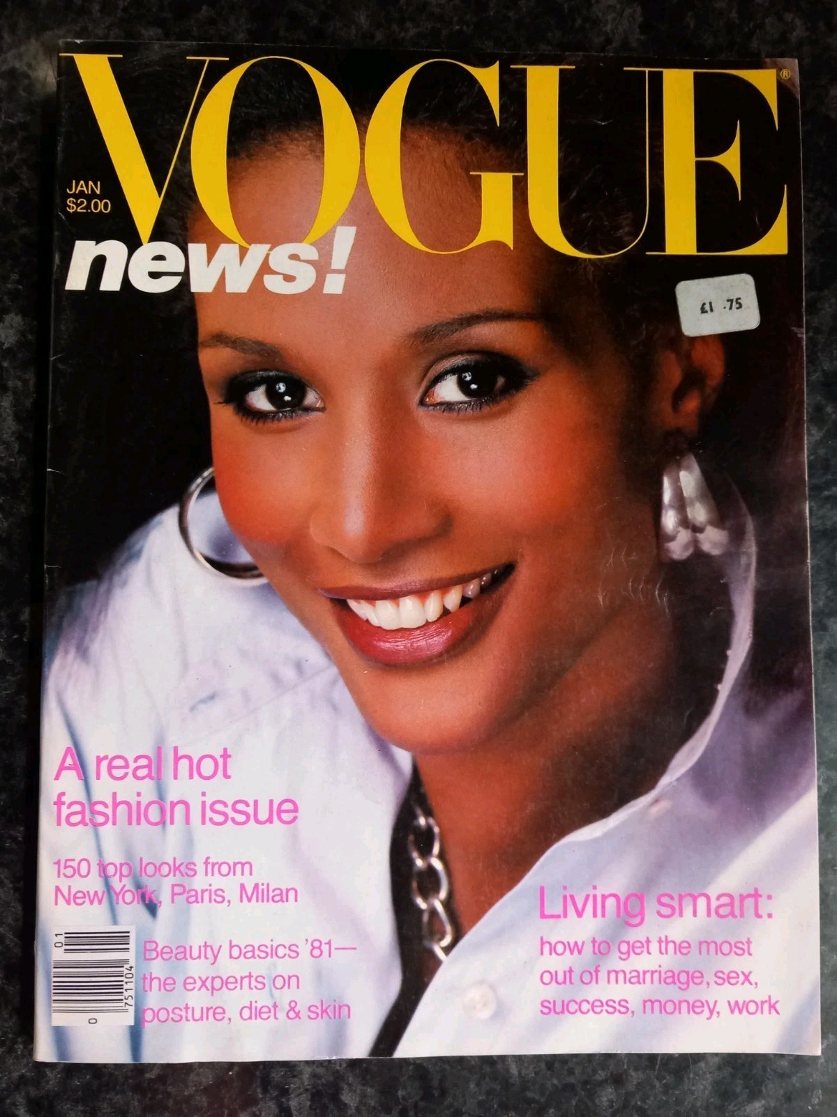 Vogue USA – January 1981 – BEVERLY JOHNSON Cover – Lovely smooth copy