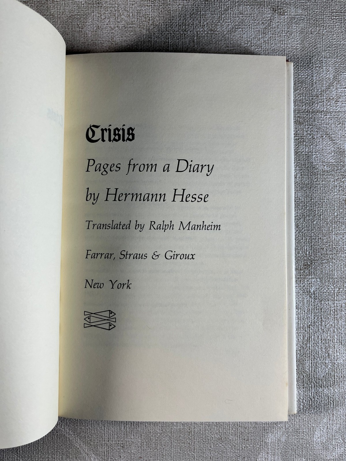 1975 Crisis by Hermann Hesse Paperback 1st Ed Farrar, Straus & Giroux