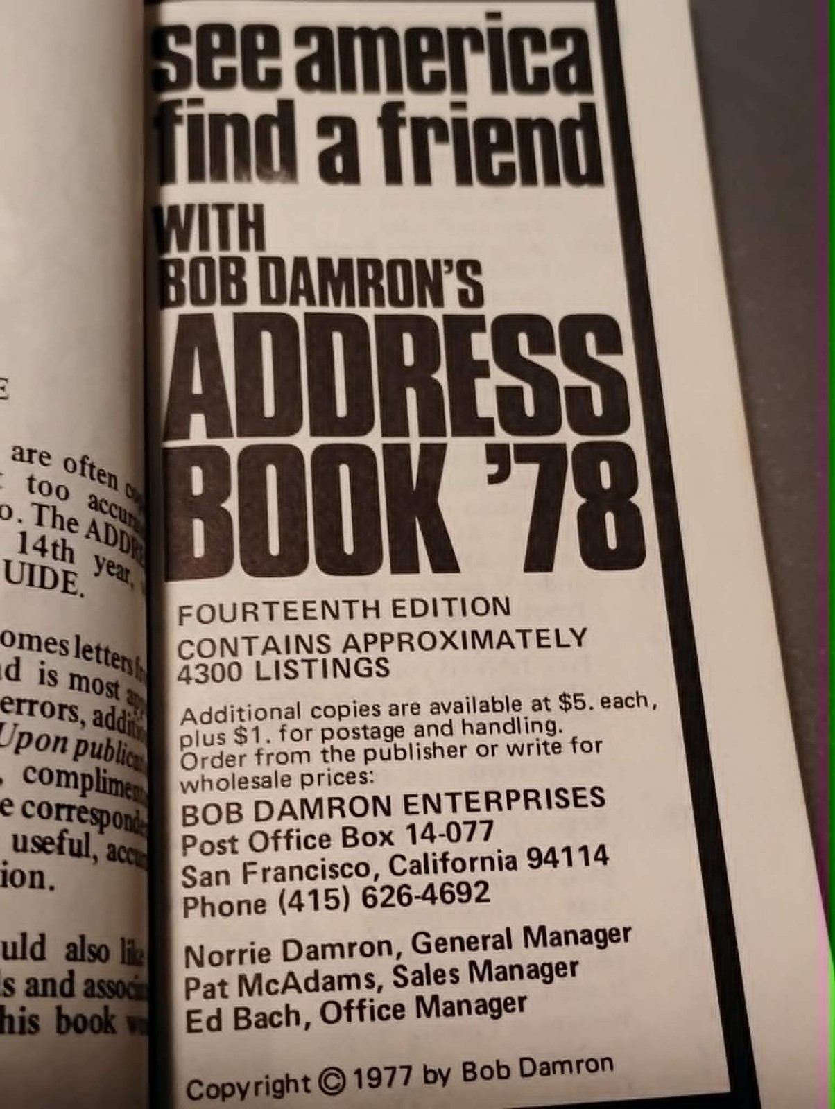 1978 Bob Damron’s Address Book – Vintage Gay Ads, Travel Guide