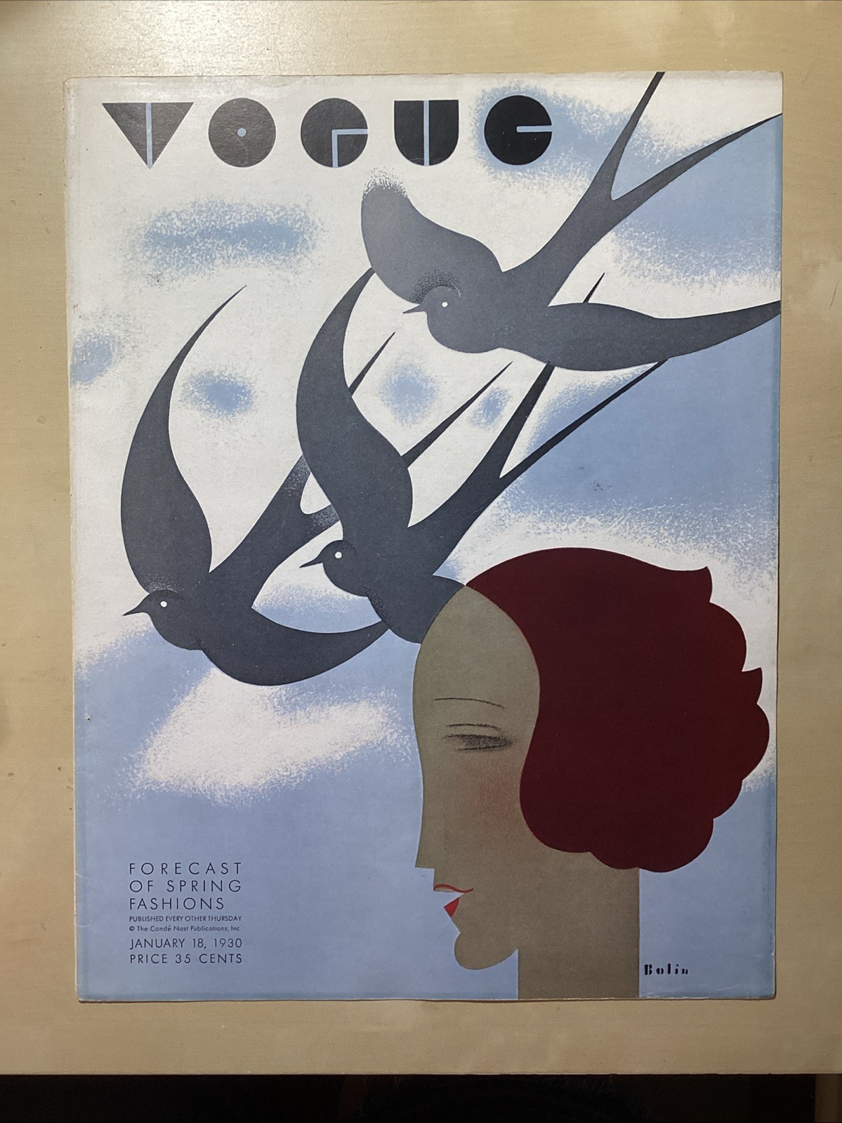 Vogue Magazine January 18, 1930 Cover Only, by Bolin