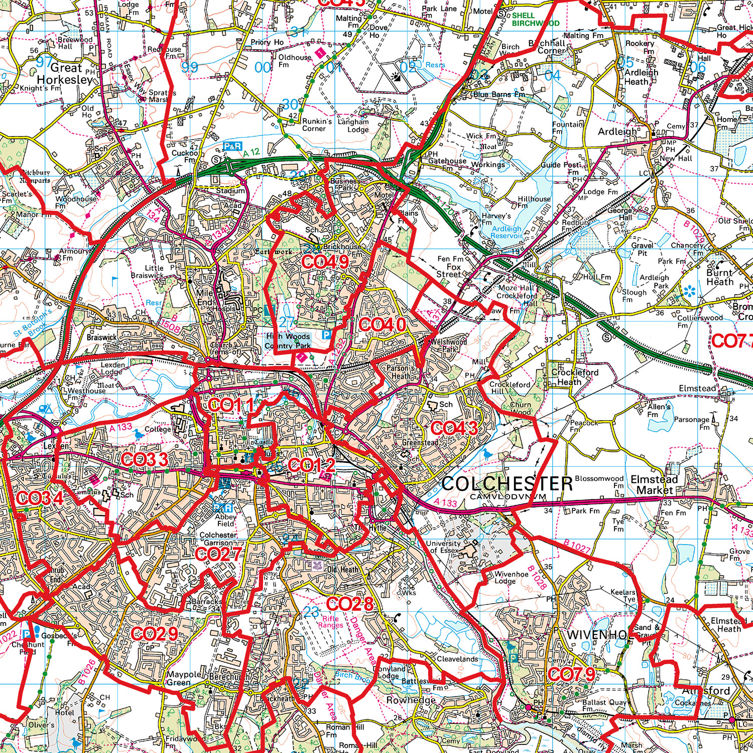 (G50) Map of Colchester CO Postcode Sectors, Poster of Colchester Postcodes