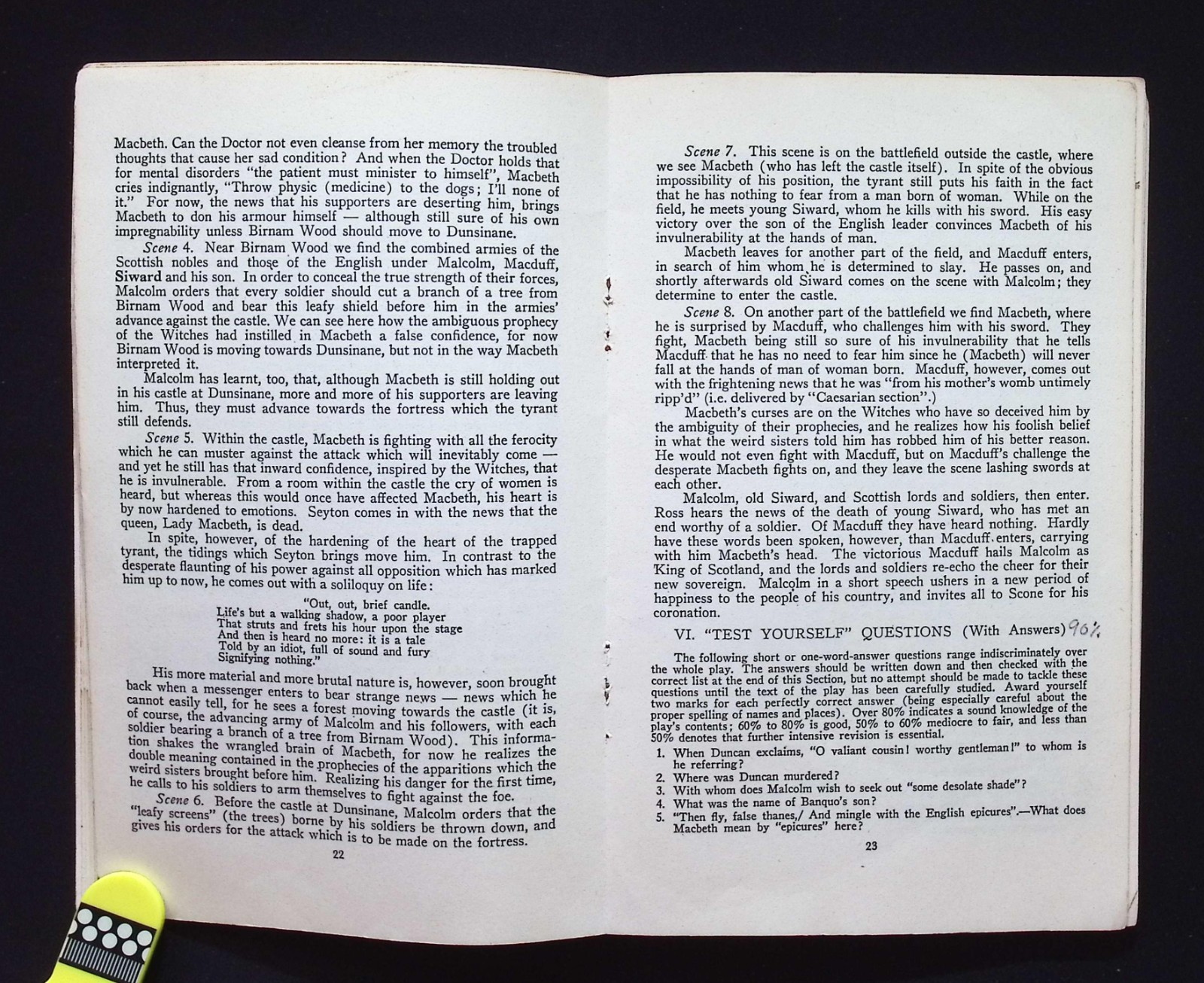Study-Aids : Notes on Shakespeare’s Macbeth, 1976 Reprint Methuen Educational PB