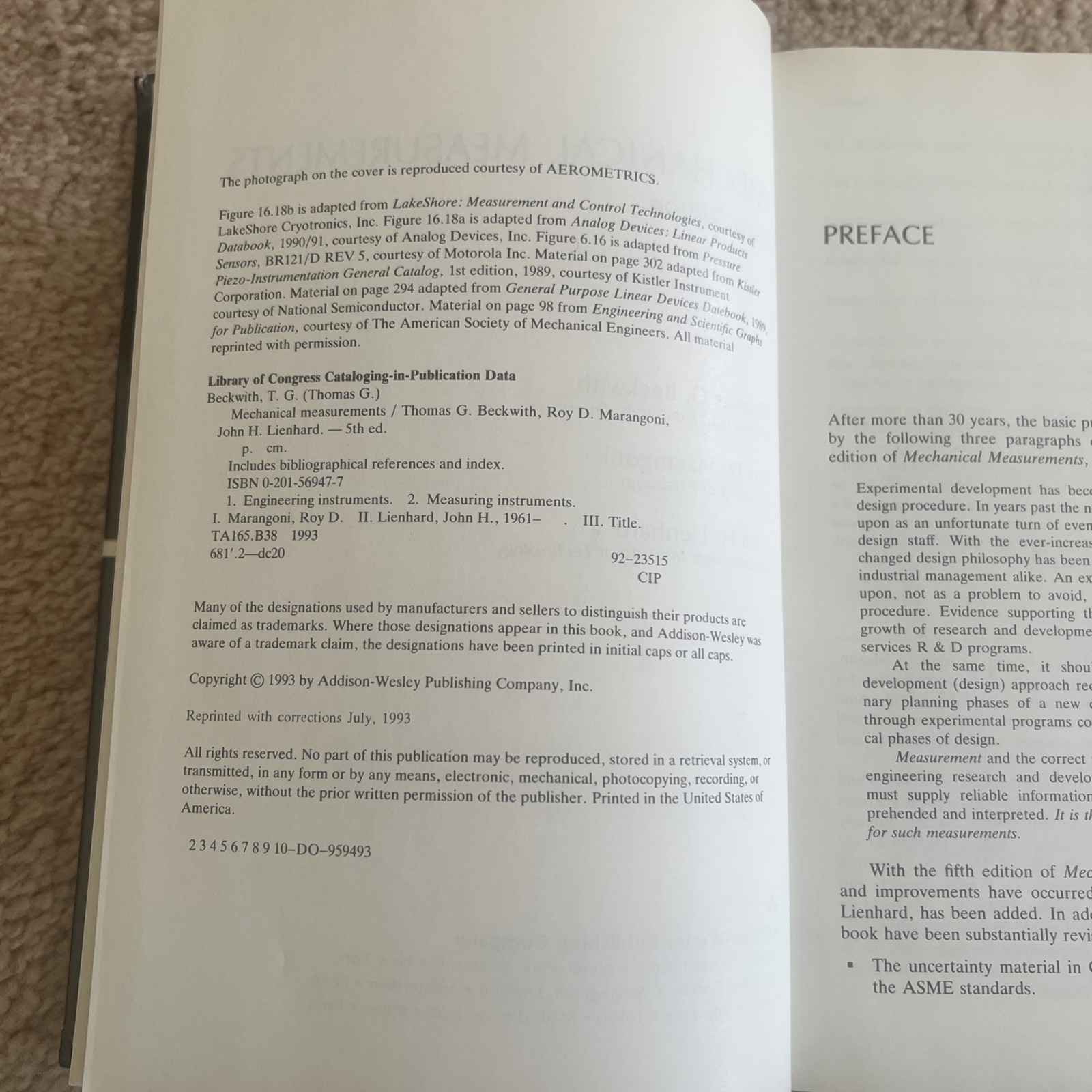 Mechanical Measurements (5th Edition) – Hardcover By Beckwith, Thomas G. – GOOD