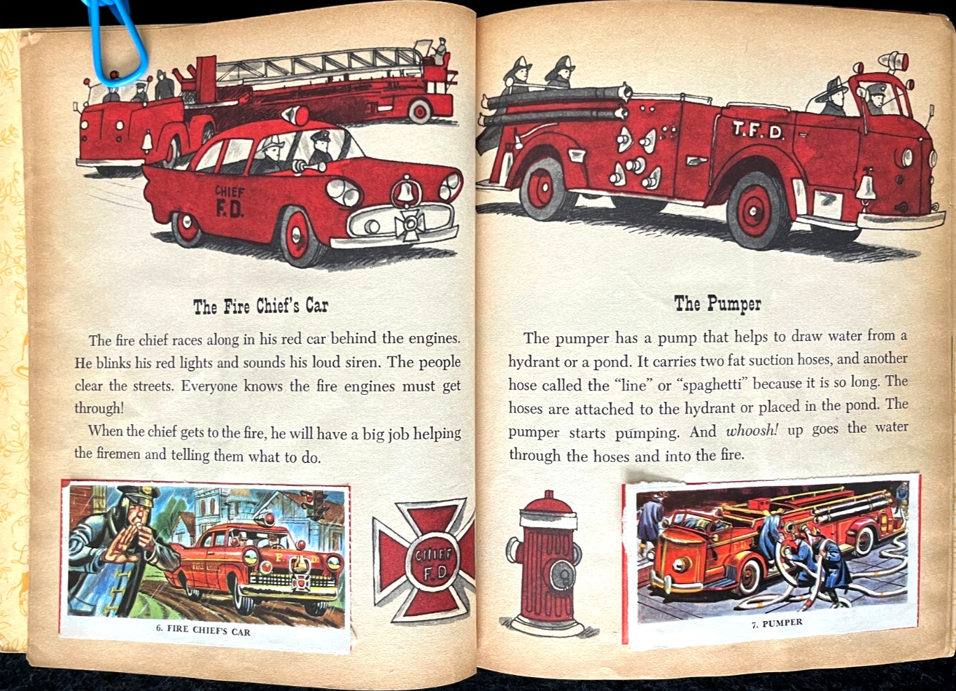 FIREMEN & FIRE ENGINES + DOG STAMPS ~ vintage Little Golden Book set, GUC
