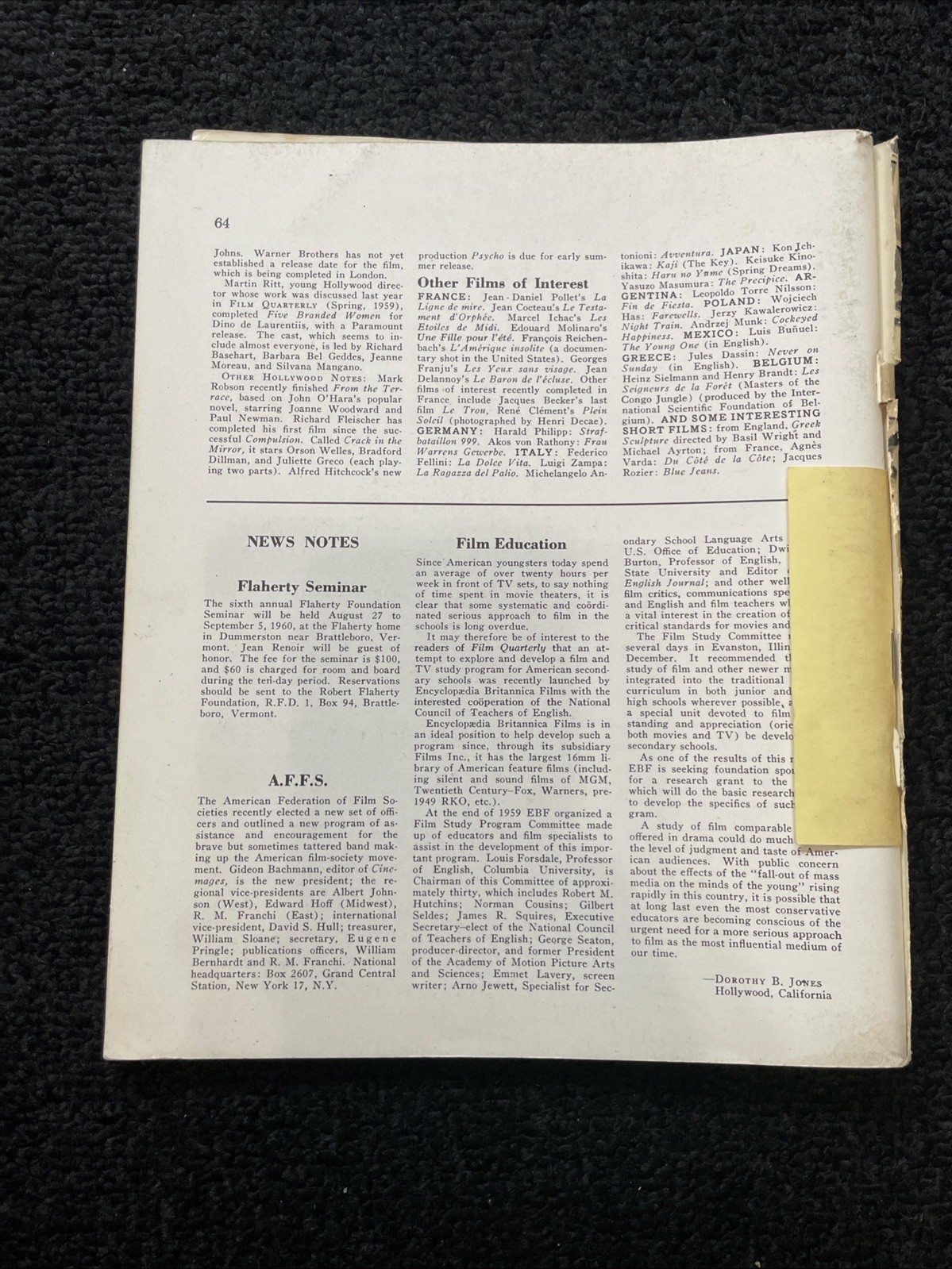 RARE Vintage 1960/1962 Lot Of 3 Film Quarterly Journals UC Press – V10