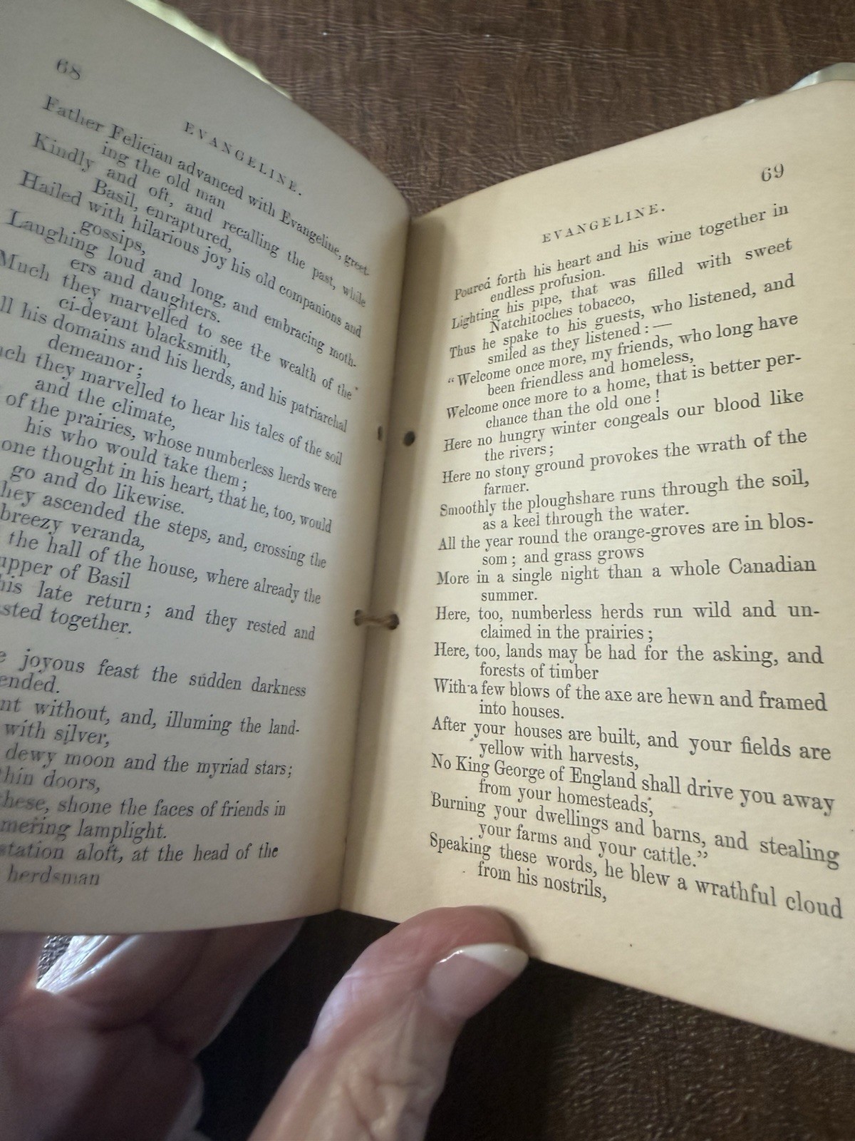 Vellum Cover Gold Leaf Antique Evangeline Longfellow Poem Book Rare Find! 1886