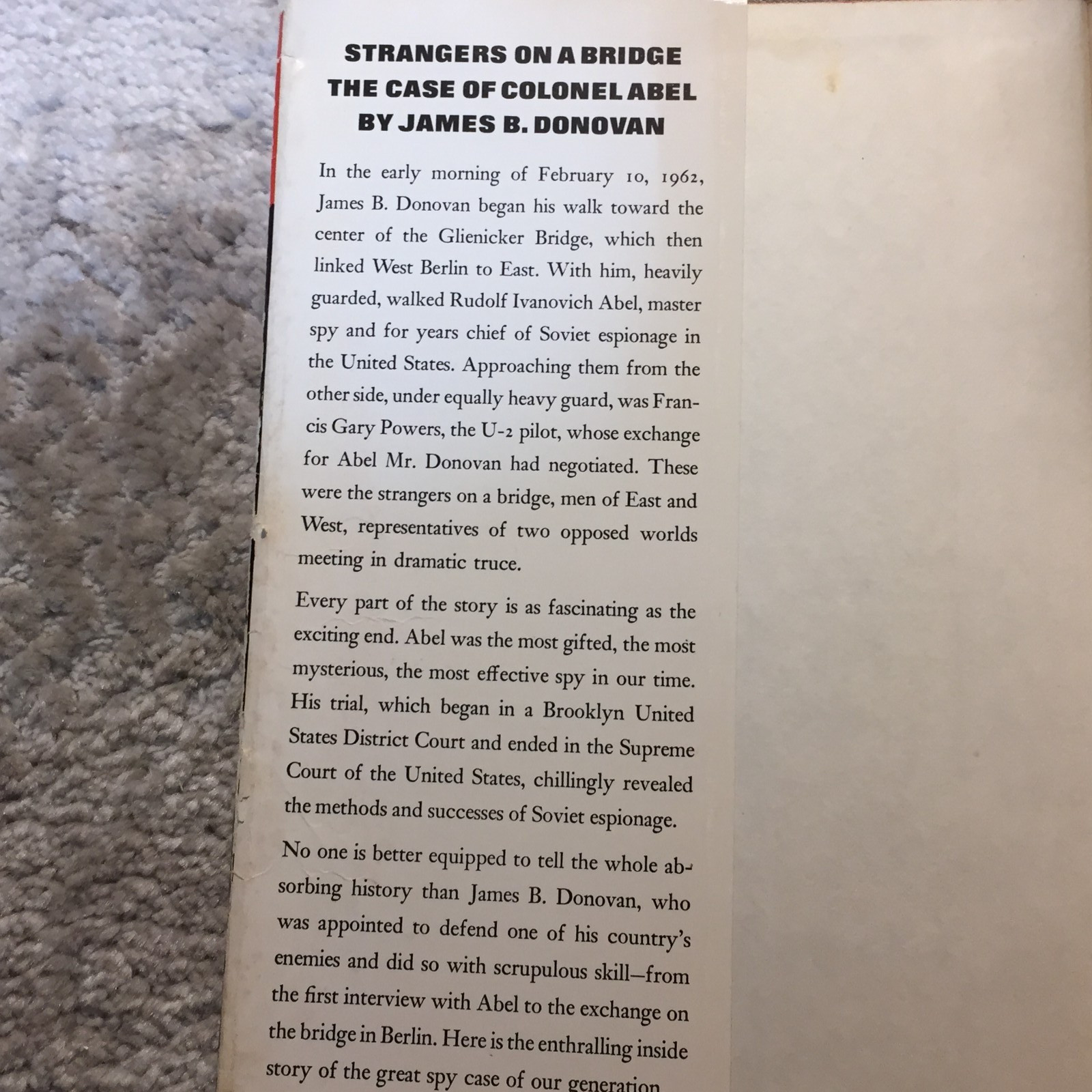 Strangers On A Bridge James B. Donovan 1964 Atheneum Cold War Espionage Book
