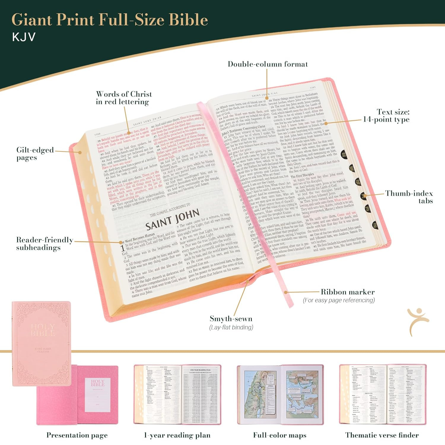 KJV Holy Bible, Giant Print Full-Size Faux Leather Red Letter Edition – Thumb In