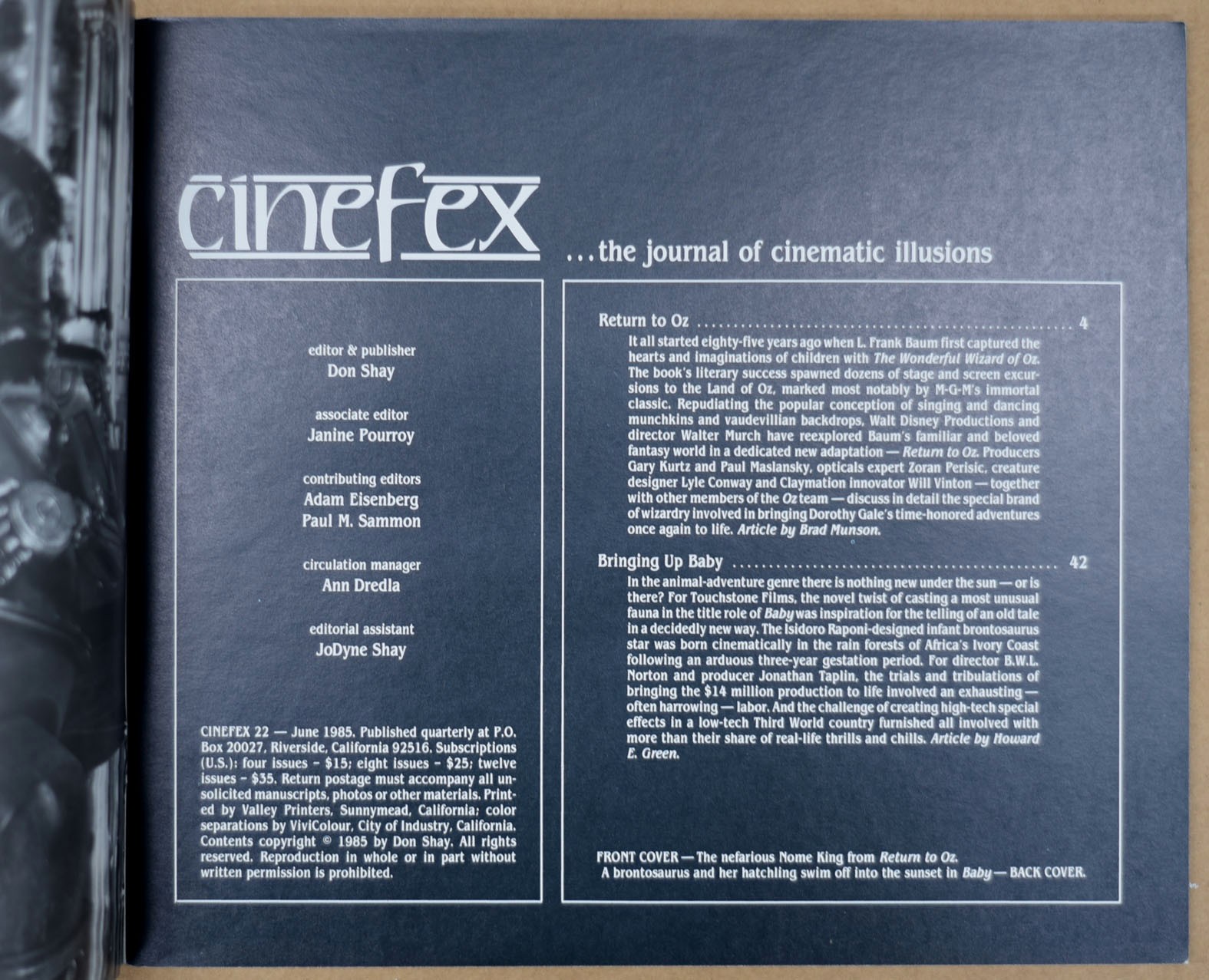 CINEFEX #22 RETURN TO OZ BRINGING UP BABY Special Effects JUNE 1985 VF+