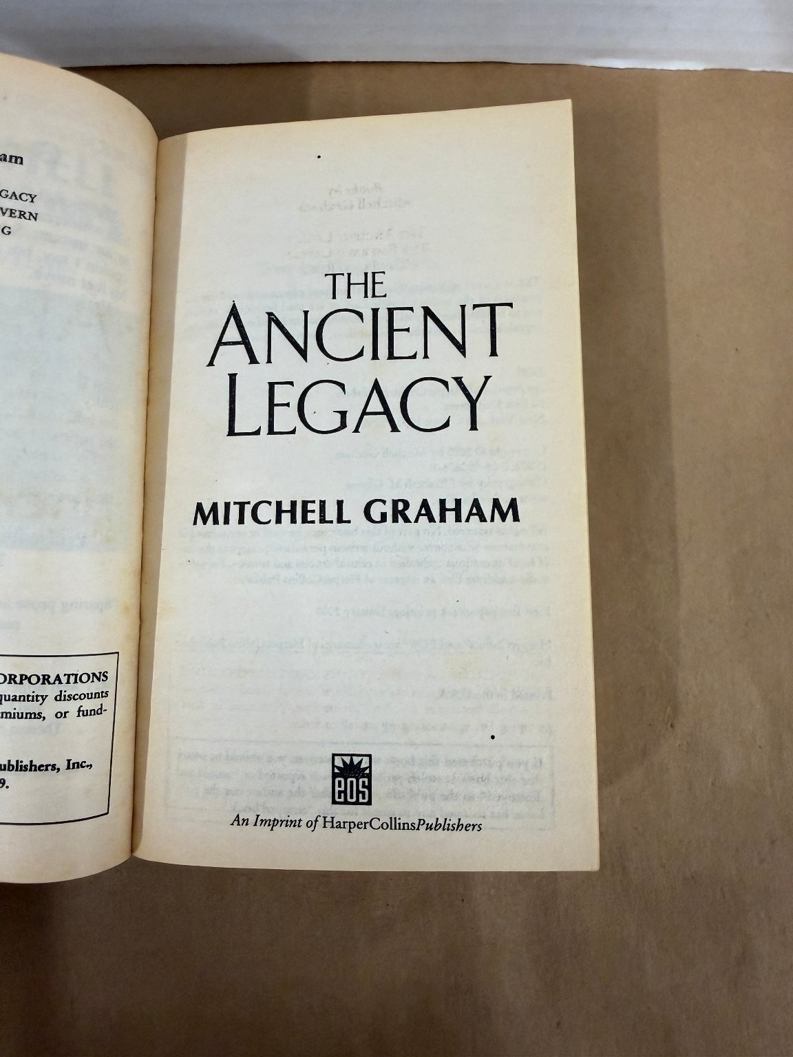 The Ancient Legacy Mitchell Graham Fantasy Adventure Book EOS HarperCollins