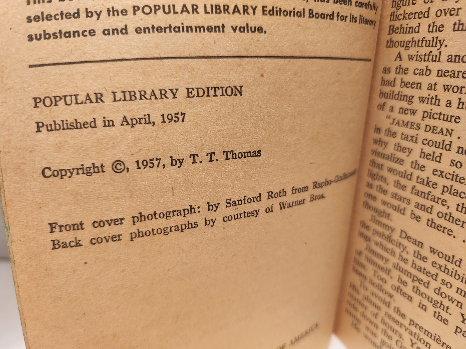 I, James Dean T. T. Thomas 1957 Vintage PB Popular Library Photos Free Shipping